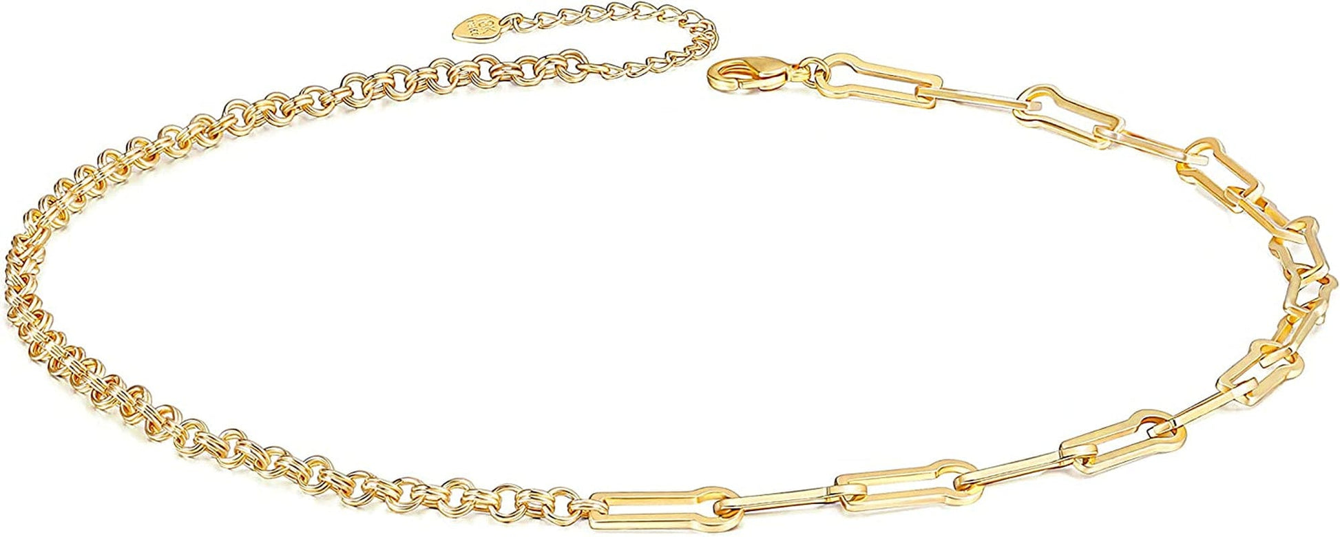 18K Gold Paperclip Chain Choker Satellite Chain Lava Bead Pendant Necklace Dainty Jewelry for Women 16'' The Golden Asymmetric Chain