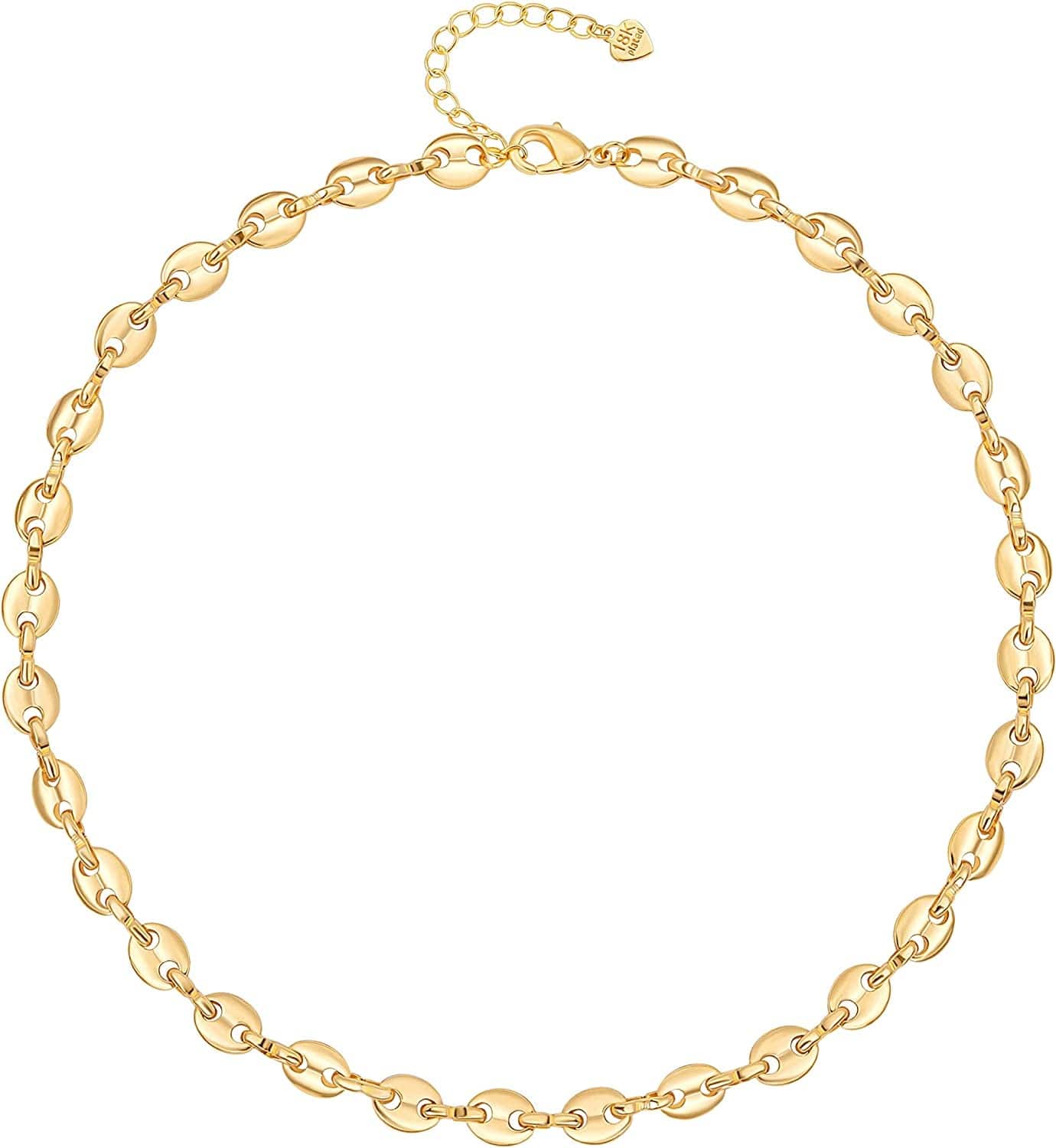 18K Gold Paperclip Chain Choker Satellite Chain Lava Bead Pendant Necklace Dainty Jewelry for Women 16'' Pig Nose Chain