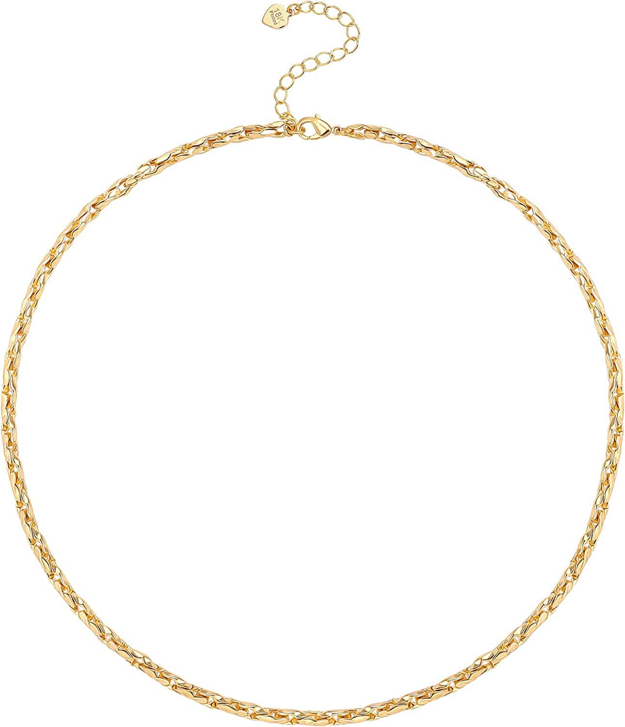 18K Gold Paperclip Chain Choker Satellite Chain Lava Bead Pendant Necklace Dainty Jewelry for Women 16'' Yellow