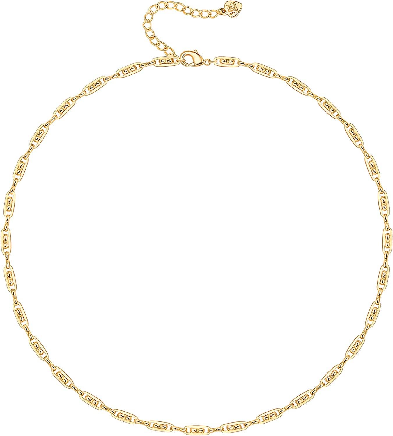 18K Gold Paperclip Chain Choker Satellite Chain Lava Bead Pendant Necklace Dainty Jewelry for Women 16'' Paperclip & Infinity Link Chain