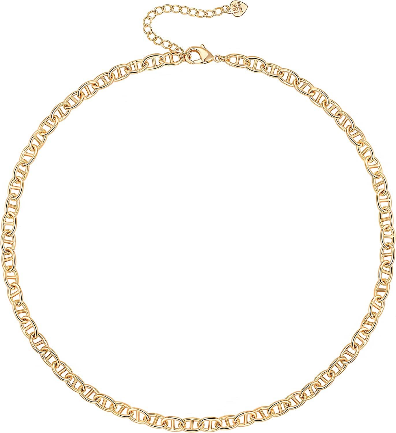 18K Gold Paperclip Chain Choker Satellite Chain Lava Bead Pendant Necklace Dainty Jewelry for Women 16'' Mariner Anchor Chain