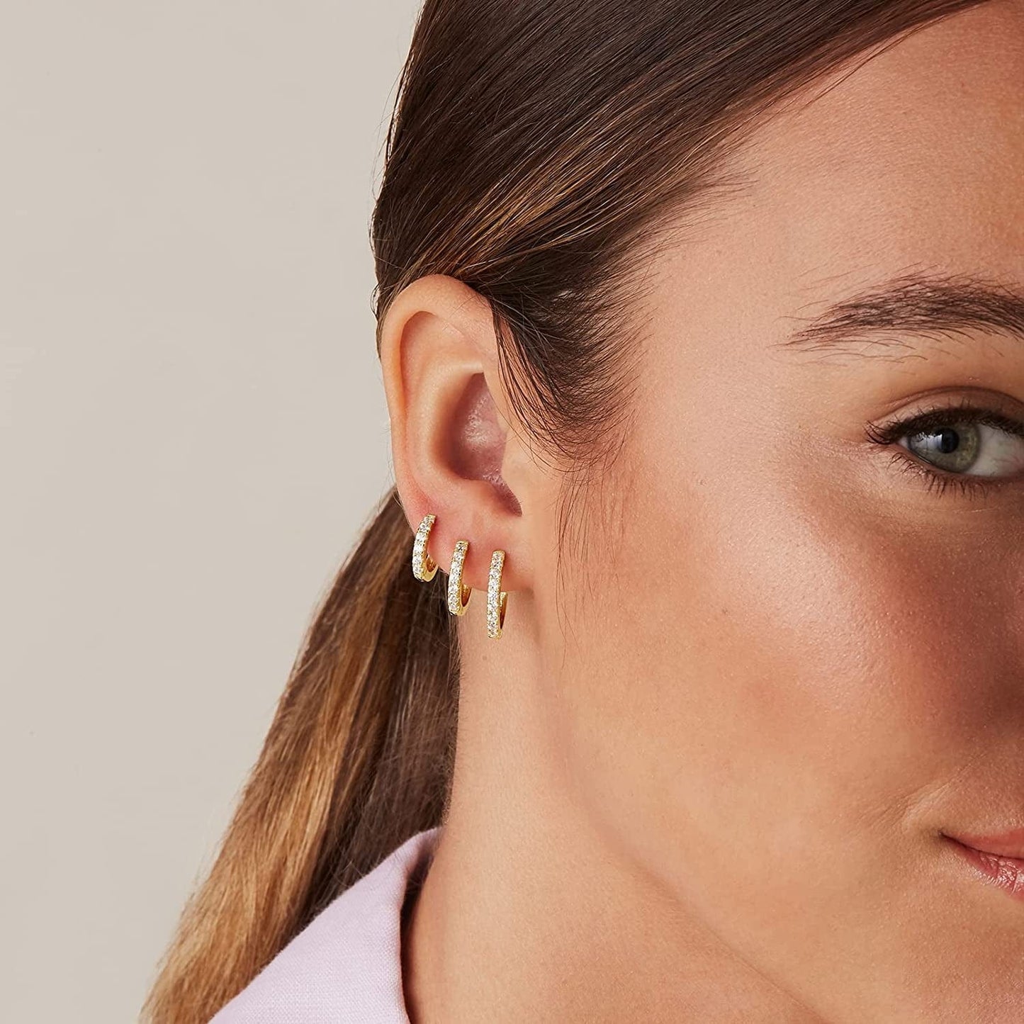 18K Gold Plated 925 Sterling Silver Post, 3 Pairs Small Gold Hoop Earrings Set | Mini Cartilage Helix Huggie Hoop Pack for Women Men 8Mm 10Mm 12Mm