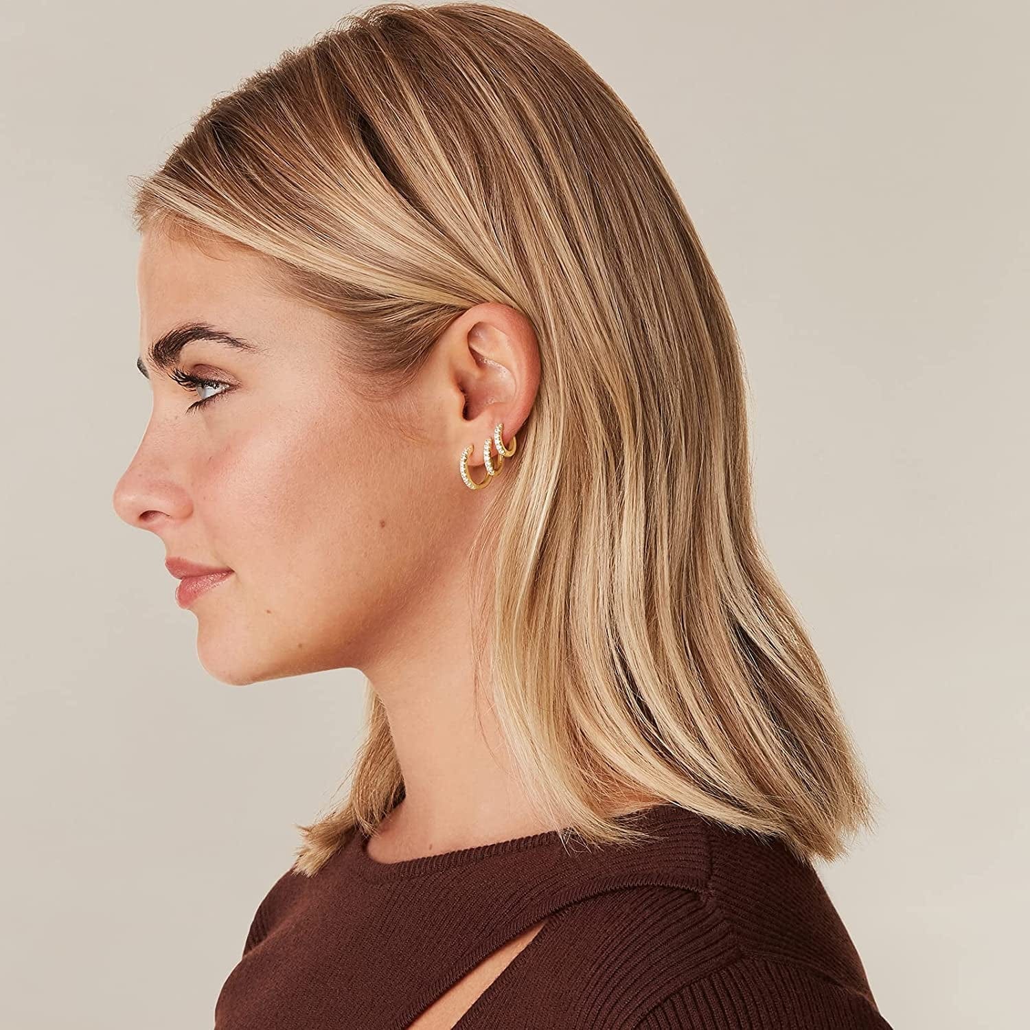 18K Gold Plated 925 Sterling Silver Post, 3 Pairs Small Gold Hoop Earrings Set | Mini Cartilage Helix Huggie Hoop Pack for Women Men 8Mm 10Mm 12Mm