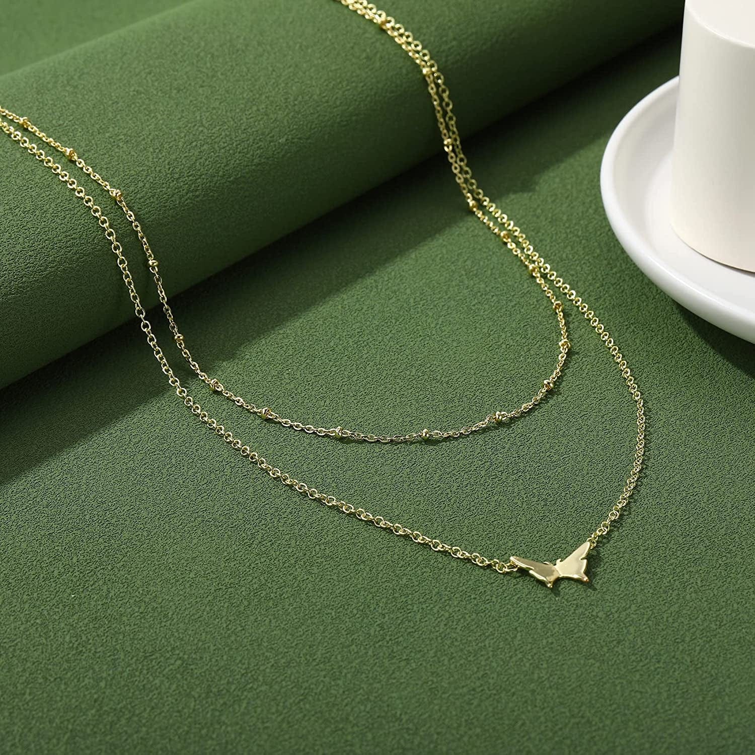 18K Gold Plated Chain Layered Necklaces for Women Statement Chain Pendant Necklace Set Dainty Layered Chain Y Pendant Necklaces for Women Girls