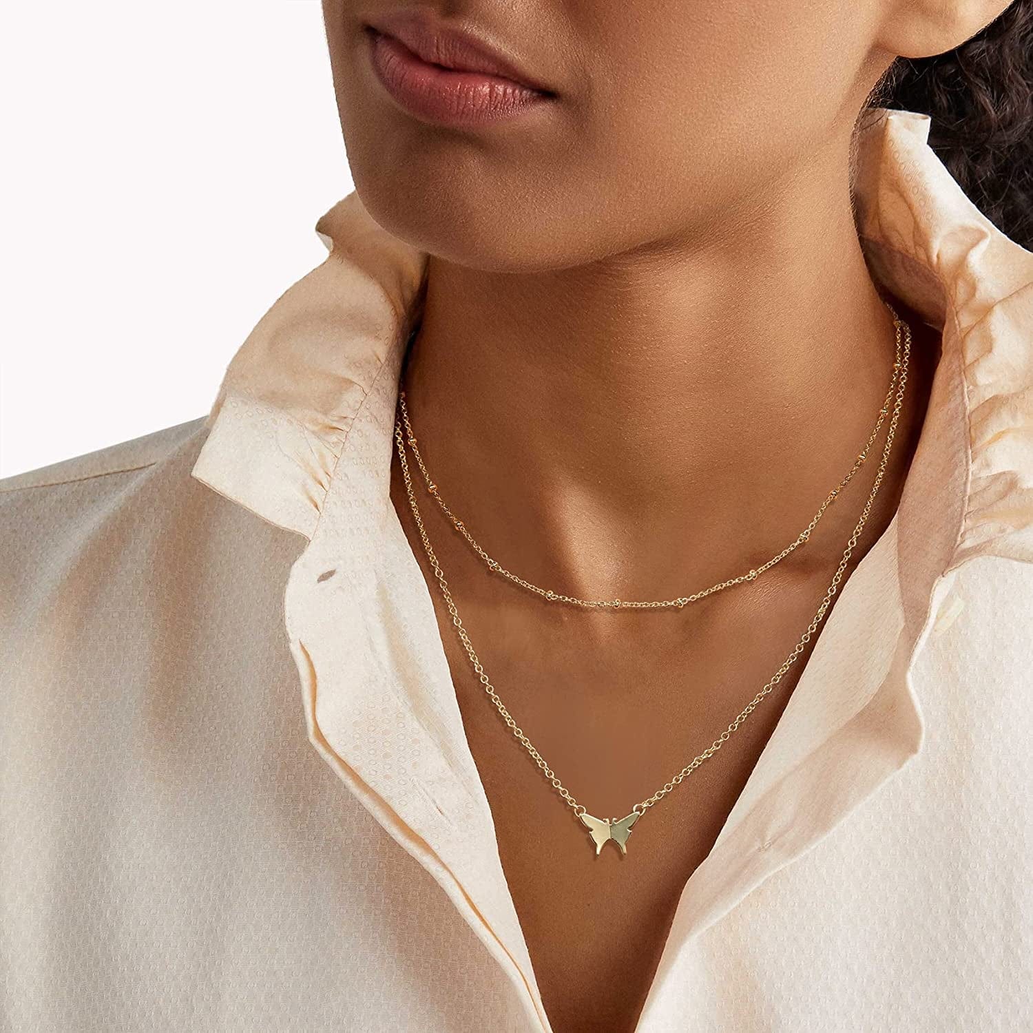 18K Gold Plated Chain Layered Necklaces for Women Statement Chain Pendant Necklace Set Dainty Layered Chain Y Pendant Necklaces for Women Girls