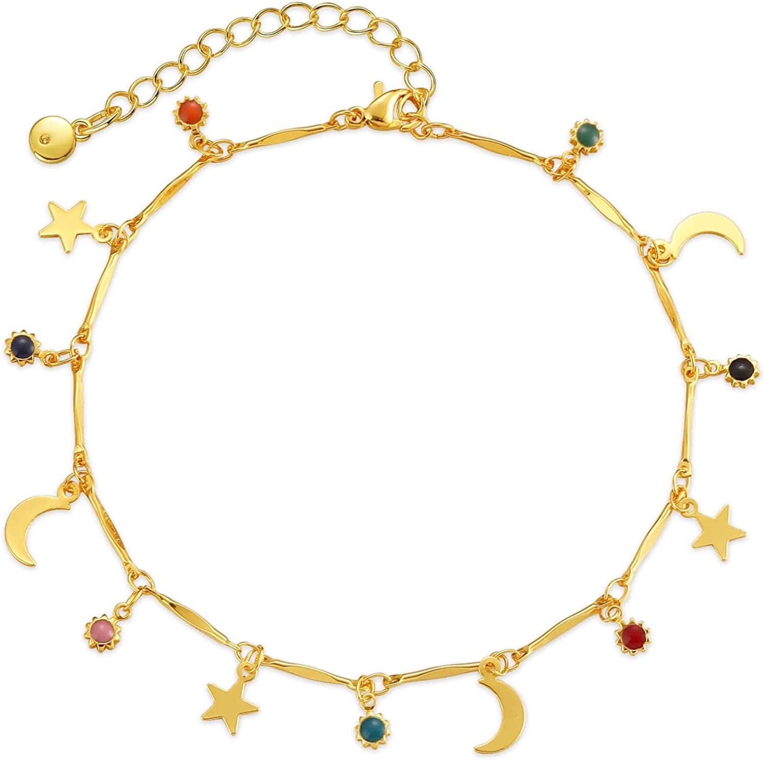 18K Gold Plated Evil Eye/Lucky Elephant/Butterfly/Hand of Fatima Anklet Cross/Tree of Life/Sun Moon Stars/Cubic Zirconia Ankle Bracelets for Women Apparel & Accessories > Jewelry > Anklets Yumikoo Sun Moon Stars Anklet