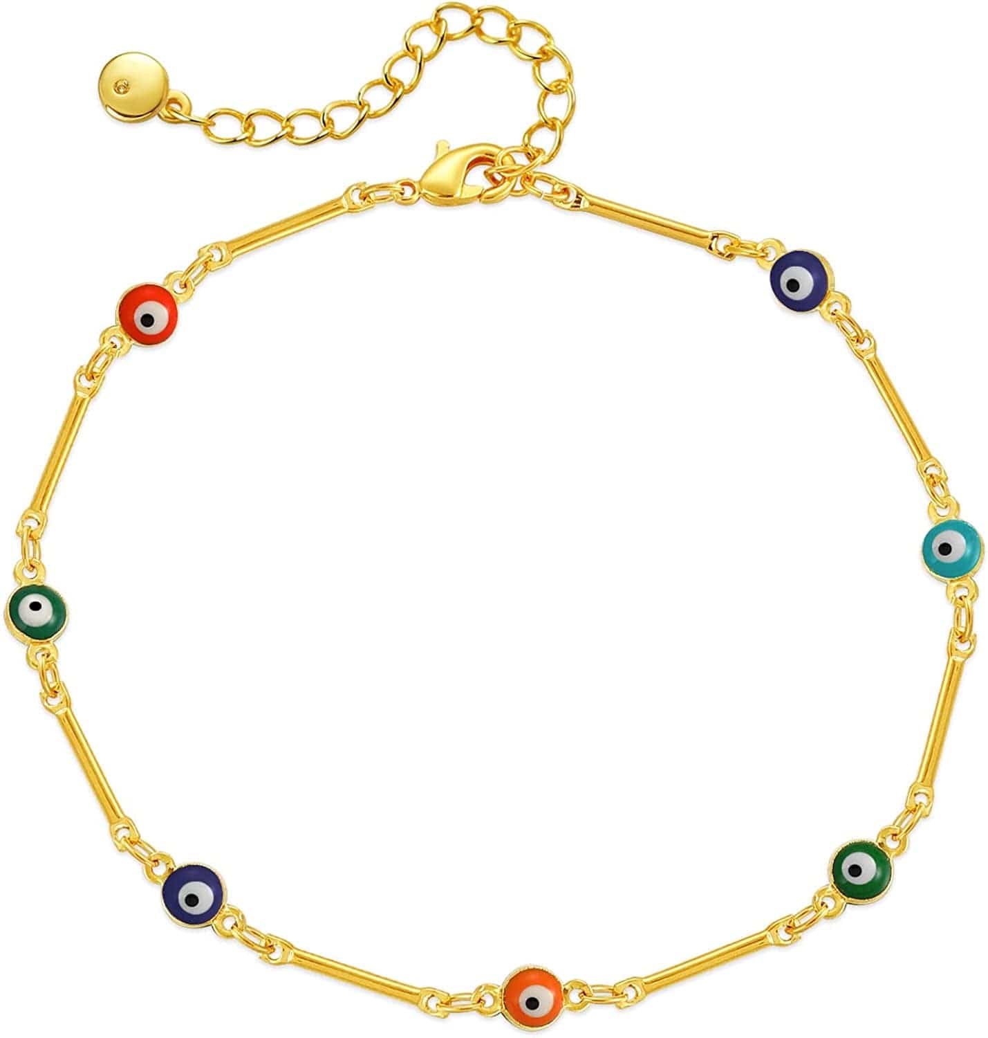 18K Gold Plated Evil Eye/Lucky Elephant/Butterfly/Hand of Fatima Anklet Cross/Tree of Life/Sun Moon Stars/Cubic Zirconia Ankle Bracelets for Women Apparel & Accessories > Jewelry > Anklets Yumikoo Evil Eye Bamboo Joint Anklet