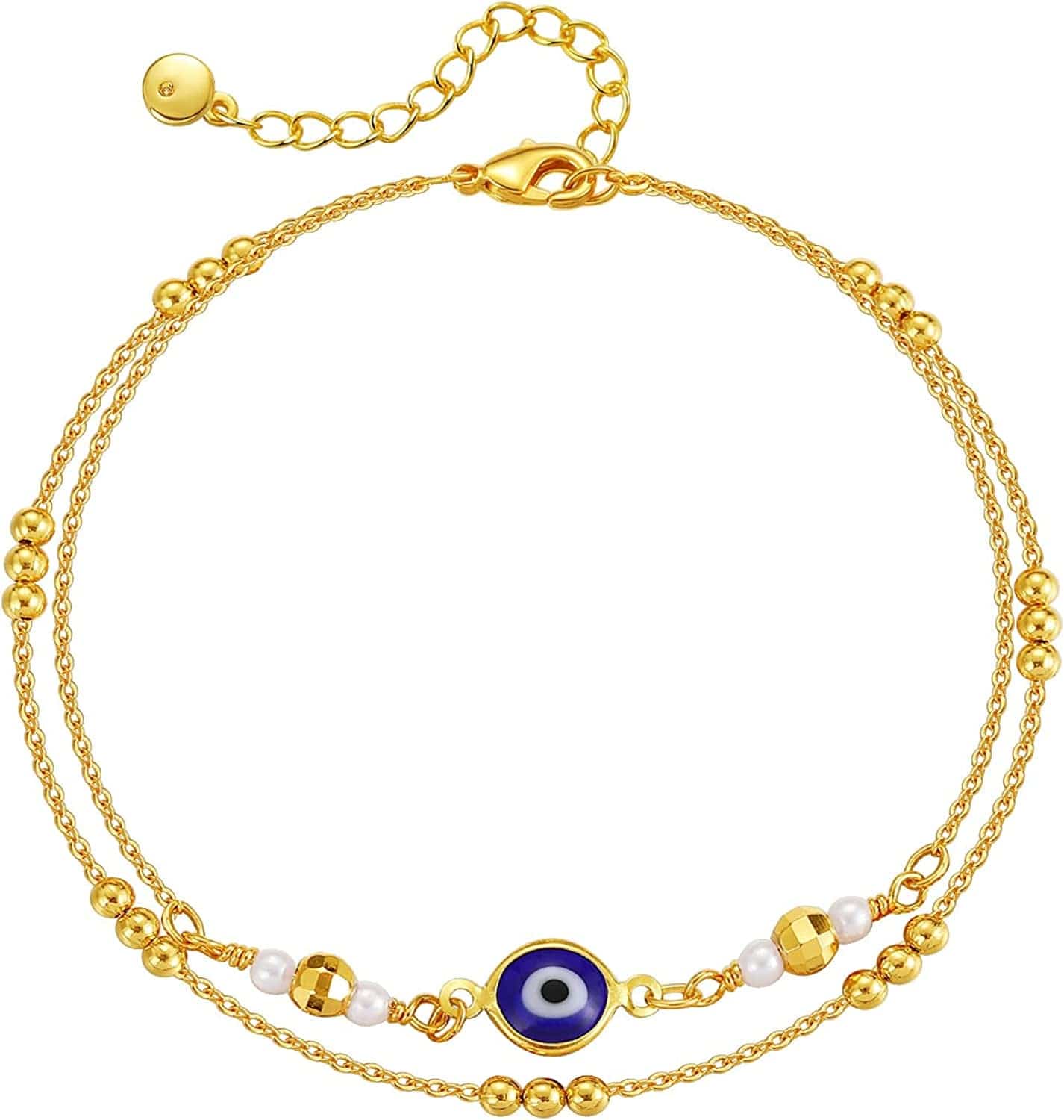 18K Gold Plated Evil Eye/Lucky Elephant/Butterfly/Hand of Fatima Anklet Cross/Tree of Life/Sun Moon Stars/Cubic Zirconia Ankle Bracelets for Women Apparel & Accessories > Jewelry > Anklets Yumikoo Evil Eye Layered Anklet