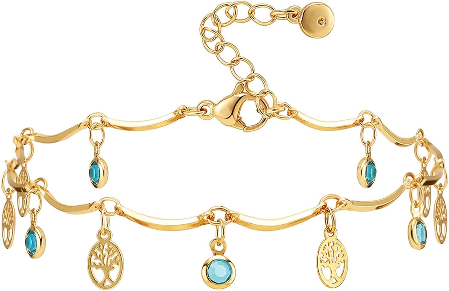 18K Gold Plated Evil Eye/Lucky Elephant/Butterfly/Hand of Fatima Anklet Cross/Tree of Life/Sun Moon Stars/Cubic Zirconia Ankle Bracelets for Women Apparel & Accessories > Jewelry > Anklets Yumikoo Tree of Life Anklet