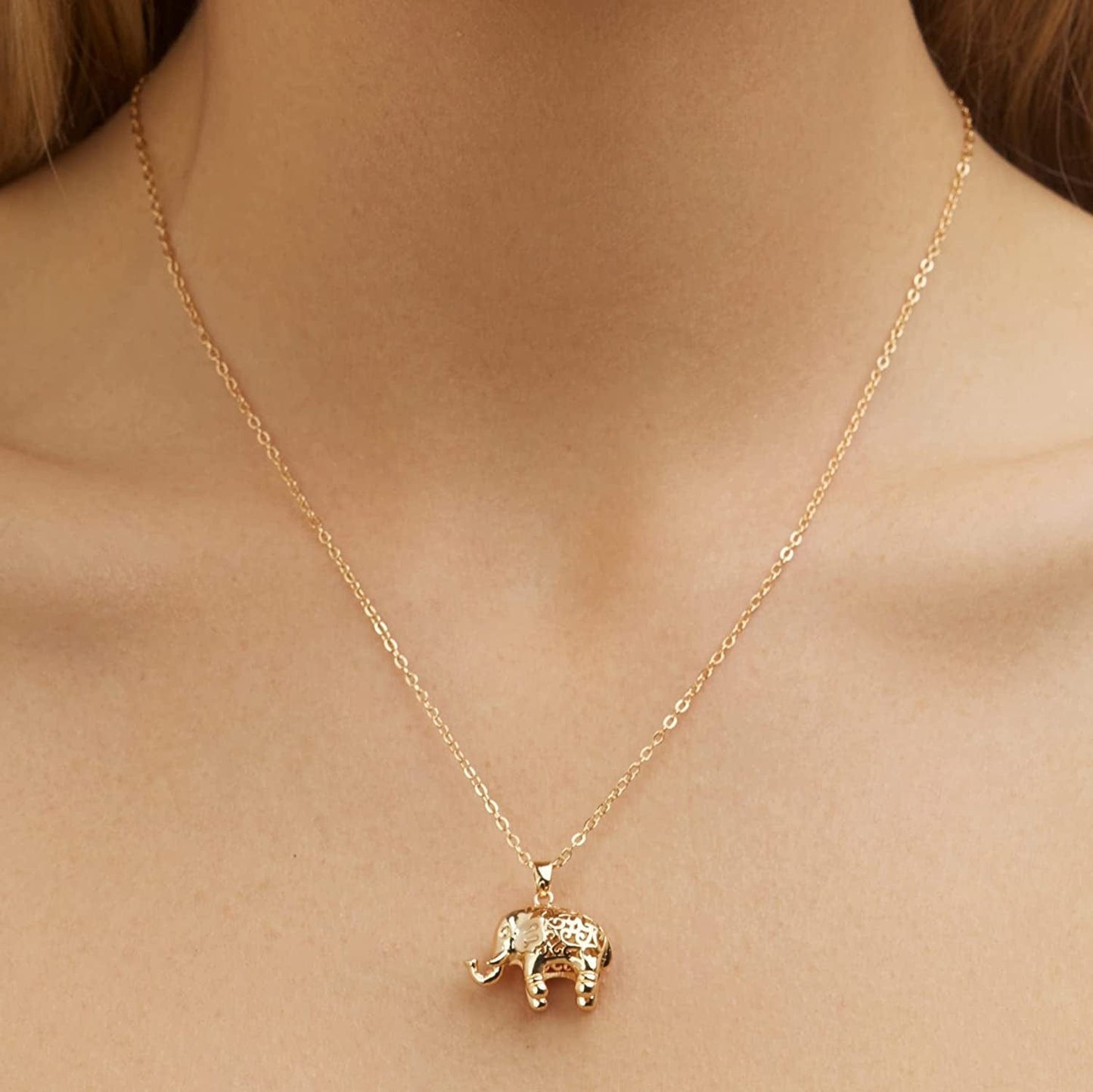 18K Gold Plated Filigree Elephant Earrings and Necklace Jewelry Set