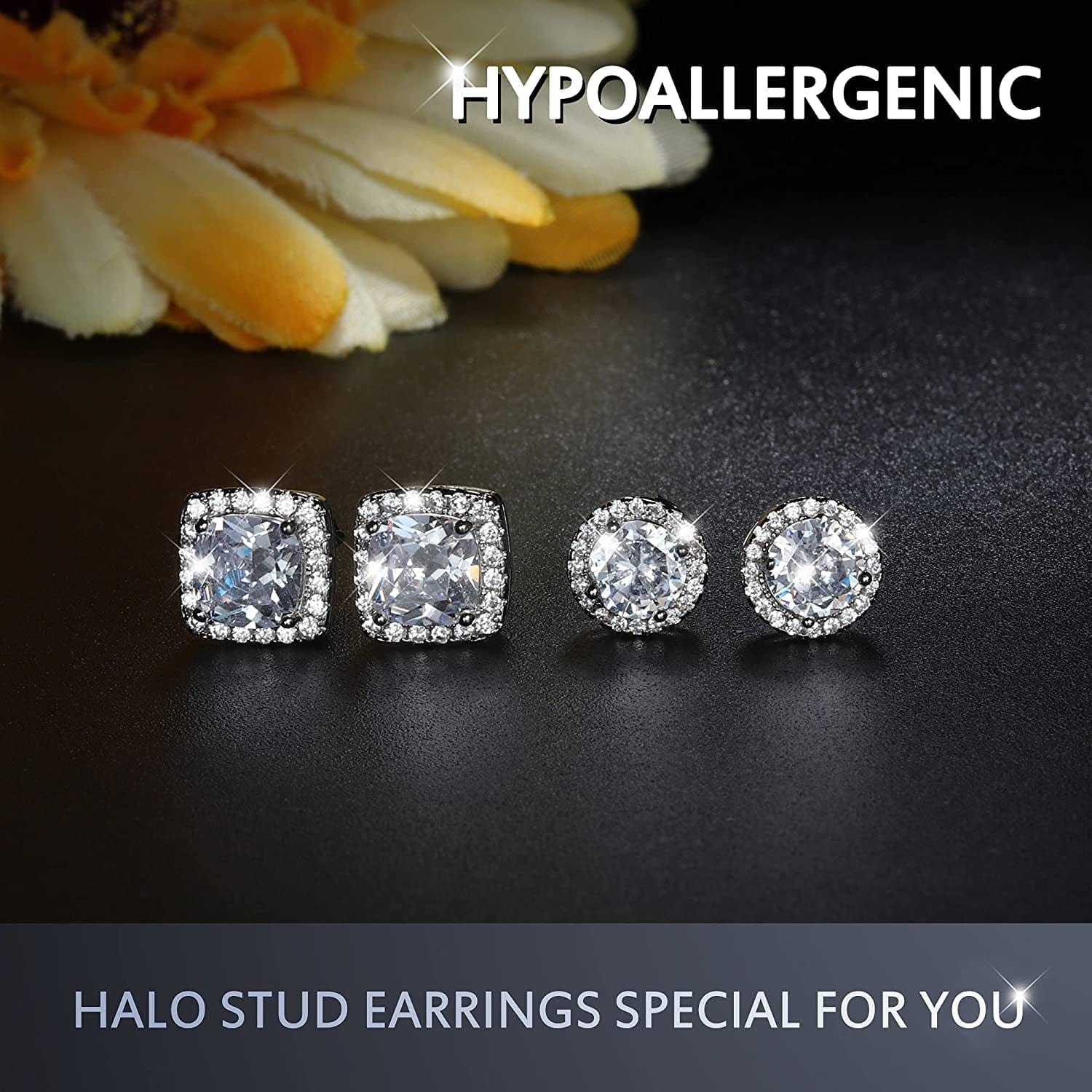 18K Gold Plated Halo Stud Earrings 925 Sterling Silver Cubic Zirconia Stud Earrings round Square Diamonique Stud Earrings Set for Women Men