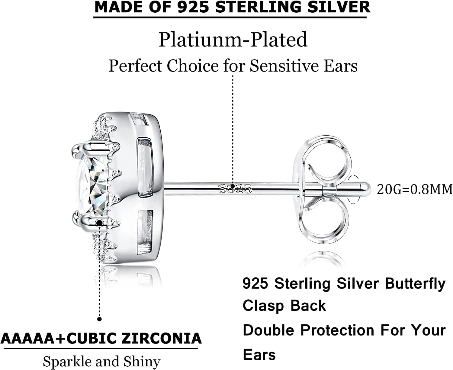 18K Gold Plated Halo Stud Earrings 925 Sterling Silver Cubic Zirconia Stud Earrings round Square Diamonique Stud Earrings Set for Women Men