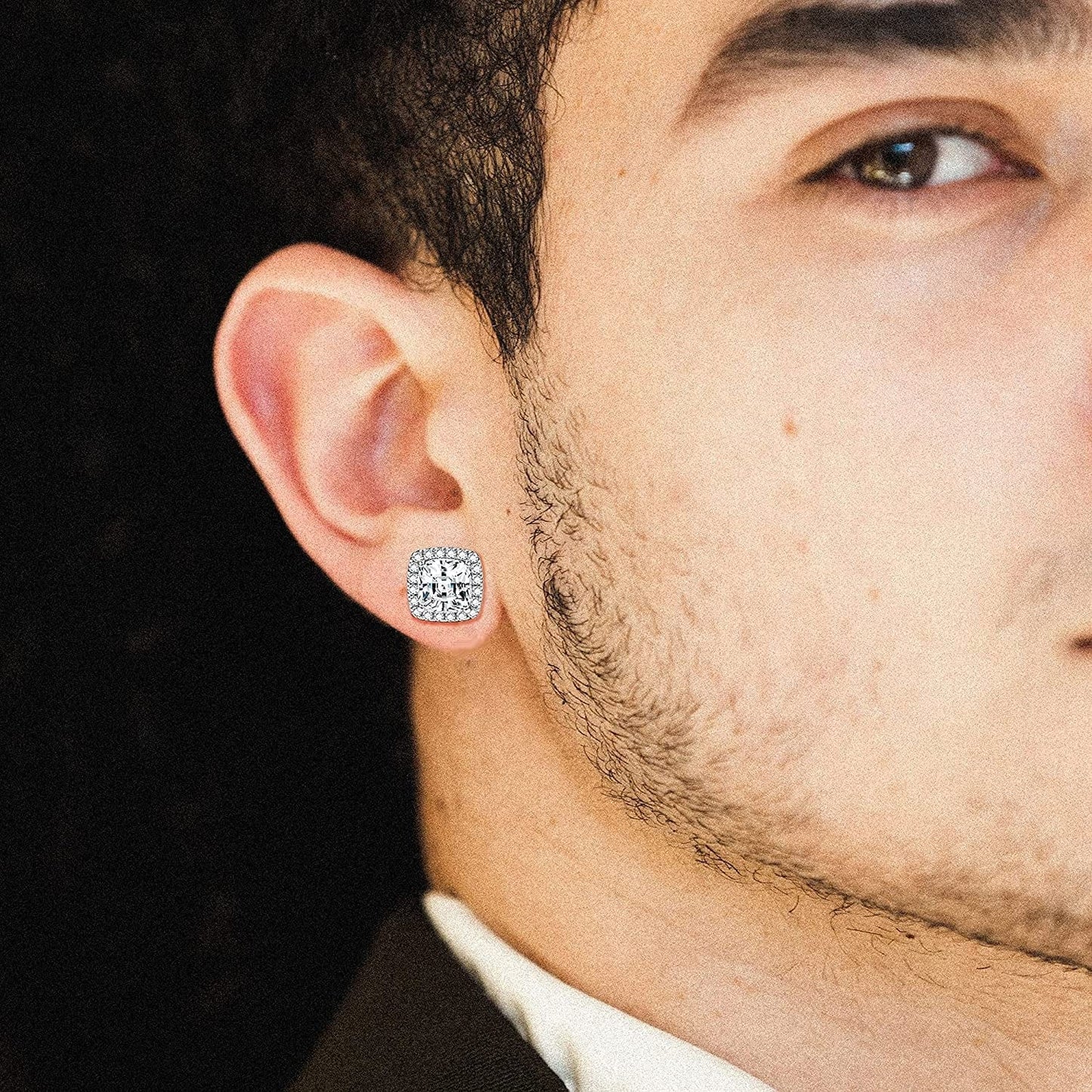 18K Gold Plated Halo Stud Earrings 925 Sterling Silver Cubic Zirconia Stud Earrings round Square Diamonique Stud Earrings Set for Women Men