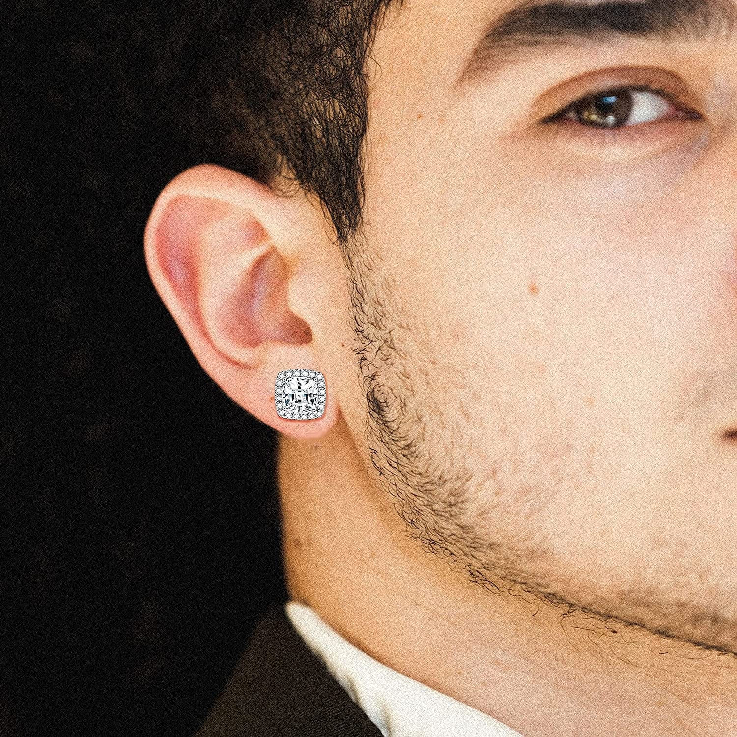 18K Gold Plated Halo Stud Earrings 925 Sterling Silver Cubic Zirconia Stud Earrings round Square Diamonique Stud Earrings Set for Women Men