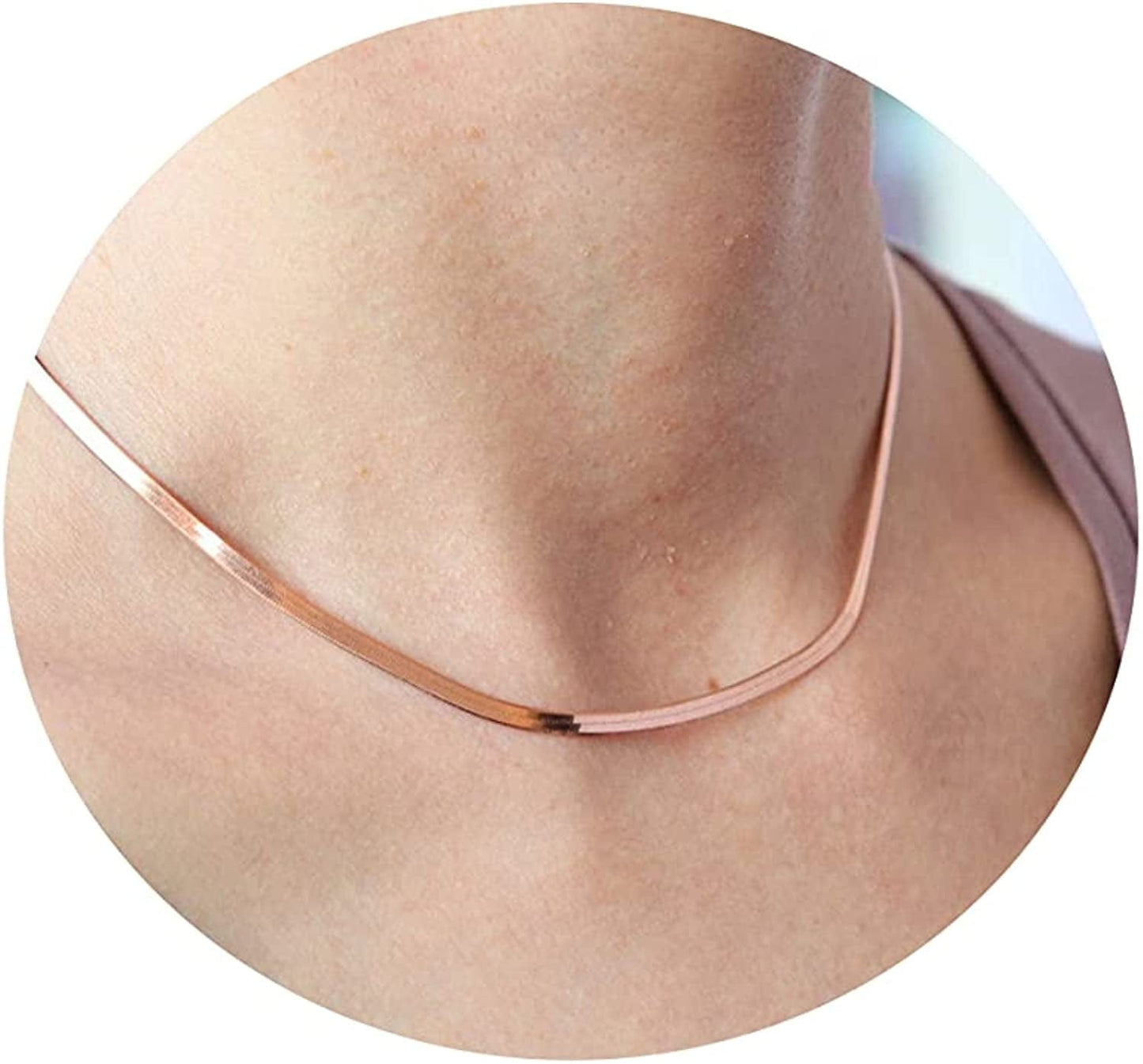 18K Gold Plated Herringbone Choker Necklaces Double Layered Snake Chain Necklace Trible Layering Figaro Paper Clip Chain Link Necklace Set Shiny Twisted Rope Chain Necklace for Women