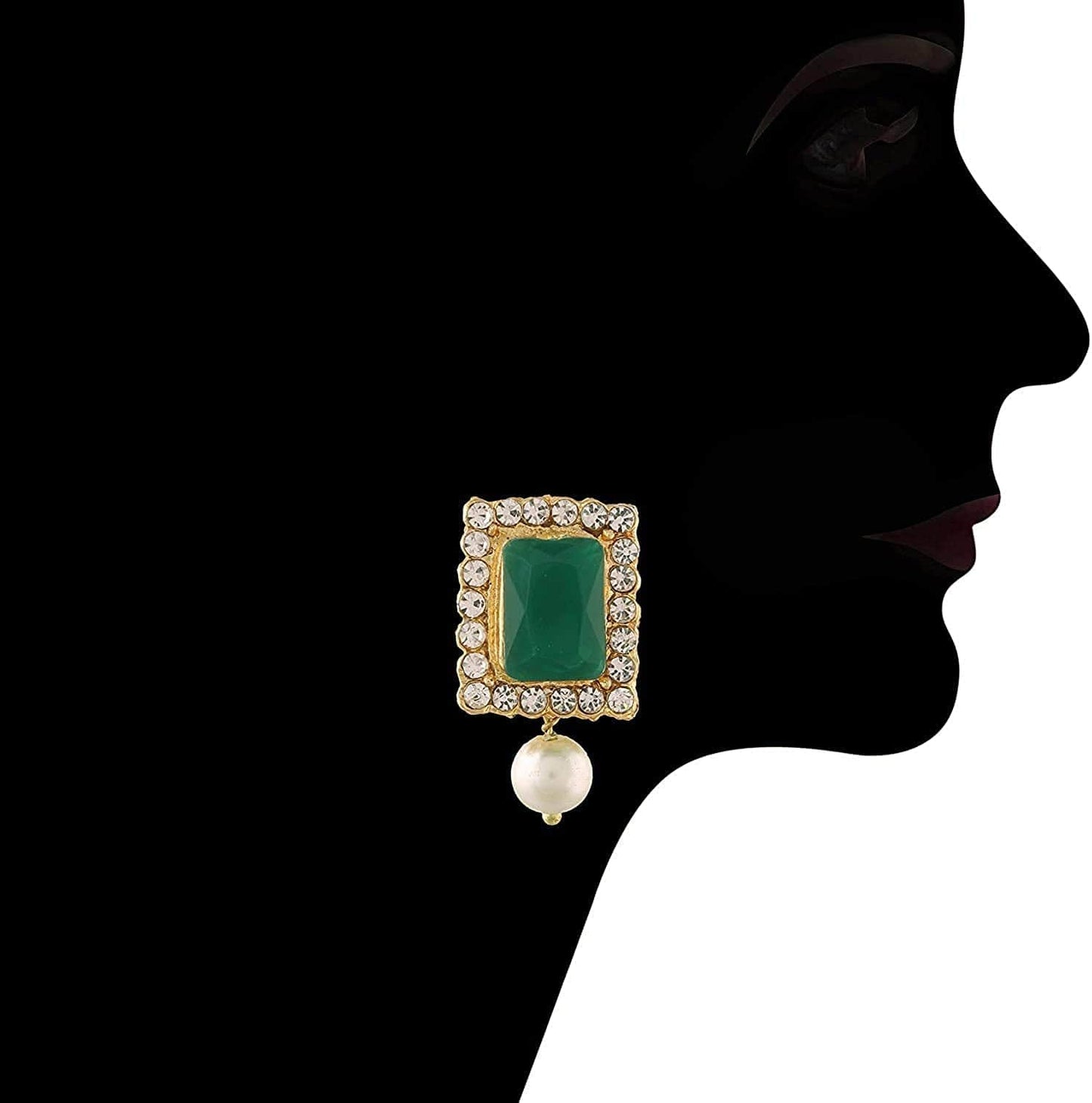 18K Gold Plated Indian Wedding Handcrafted Beaded Emerald Choker with Earrings for Women/Girls