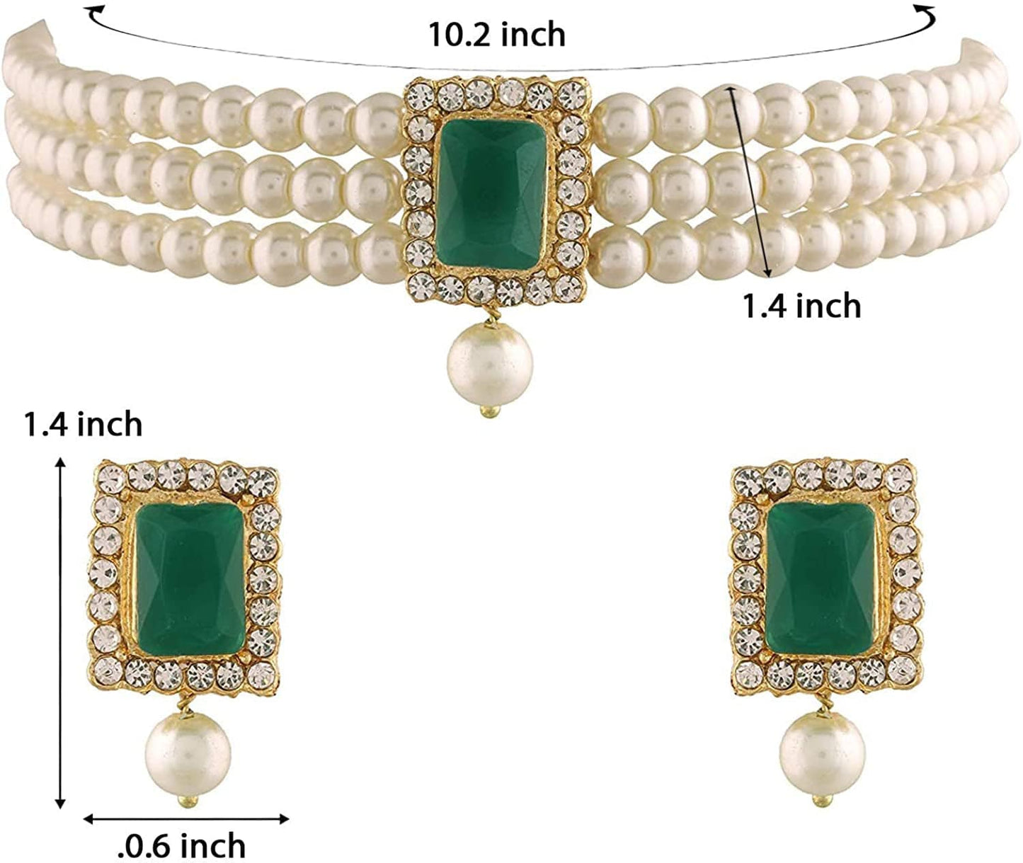 18K Gold Plated Indian Wedding Handcrafted Beaded Emerald Choker with Earrings for Women/Girls