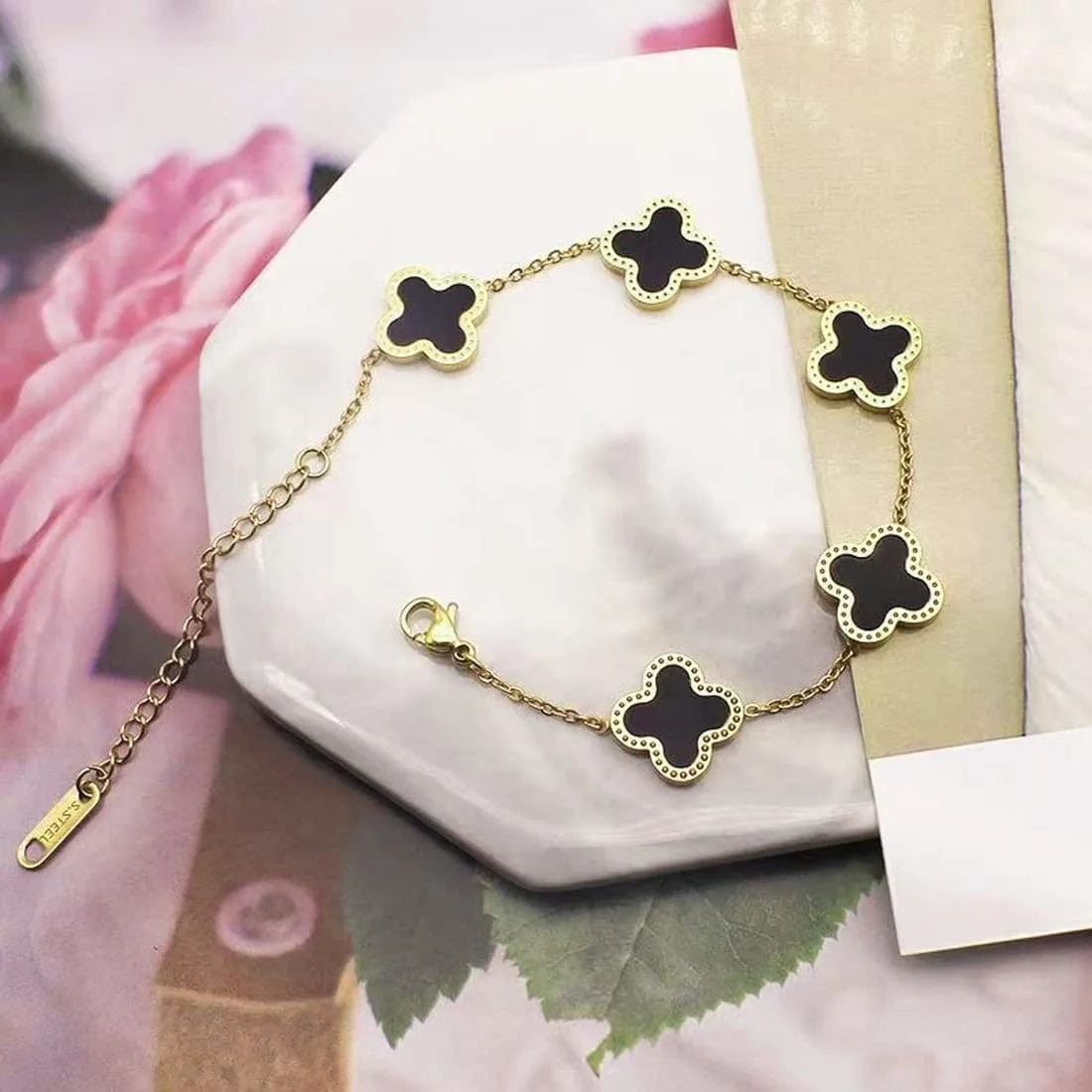 18K Gold Plated Lucky Clover Sets Bracelets Earring Necklace Pendant for Women Fashion Cute Simple Jewelry Womens Girls Gift