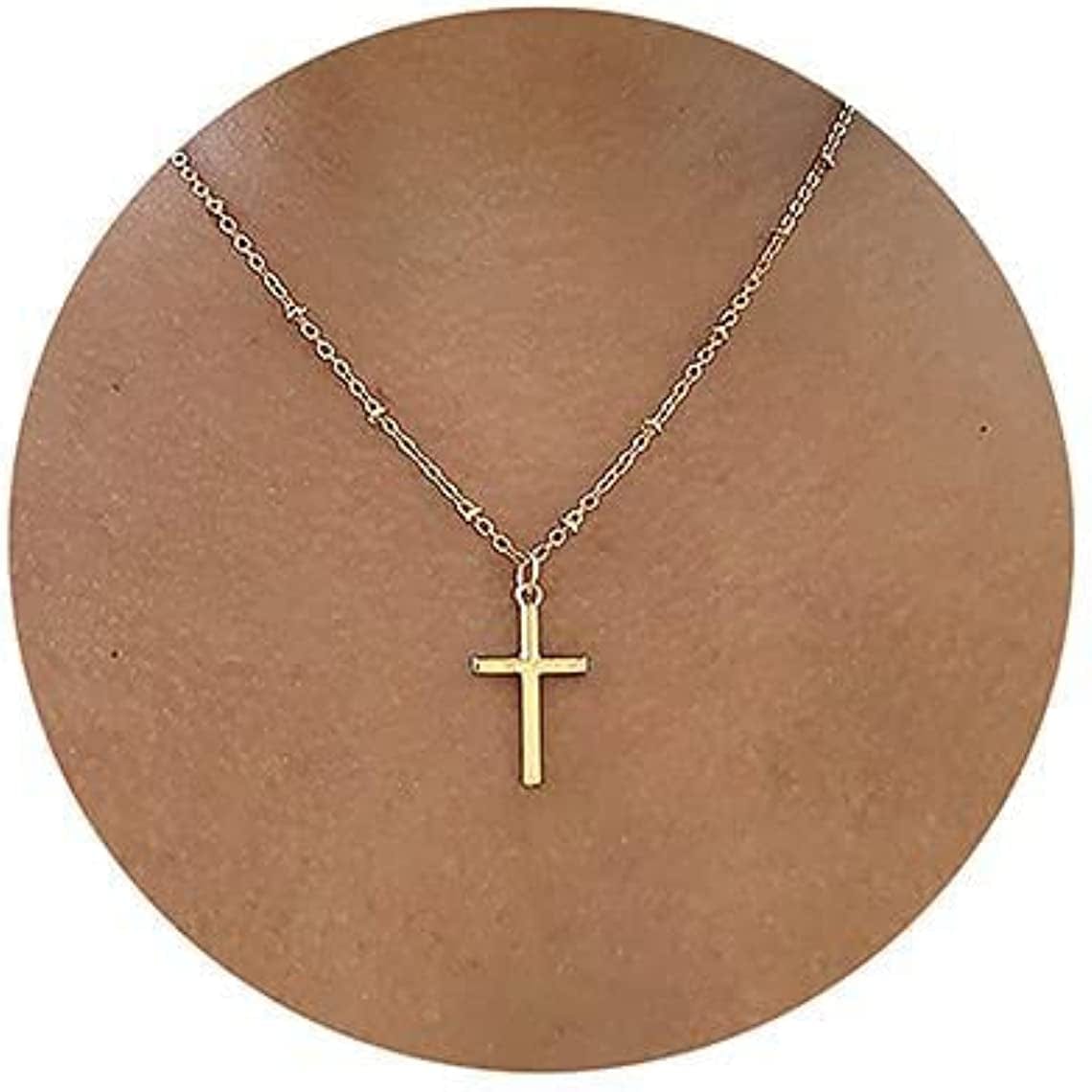 18K Gold/Silver Plated Simple Evil Eye Turquoise Cross Pendant Choker Necklace Simple Tiny Necklace for Women Girls Beaded Cross Pendant Gold