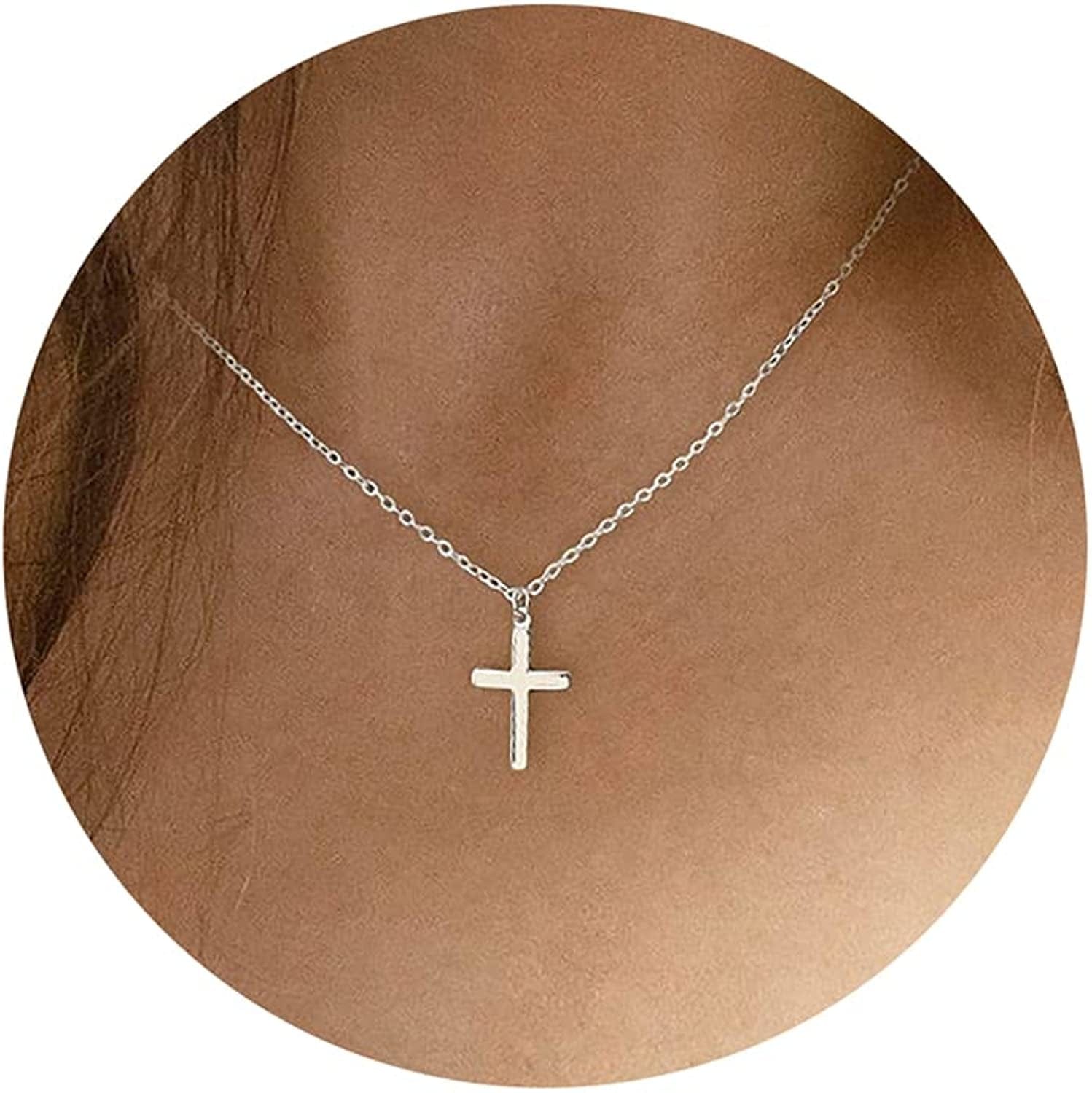 18K Gold/Silver Plated Simple Evil Eye Turquoise Cross Pendant Choker Necklace Simple Tiny Necklace for Women Girls Cross Pendant Silver