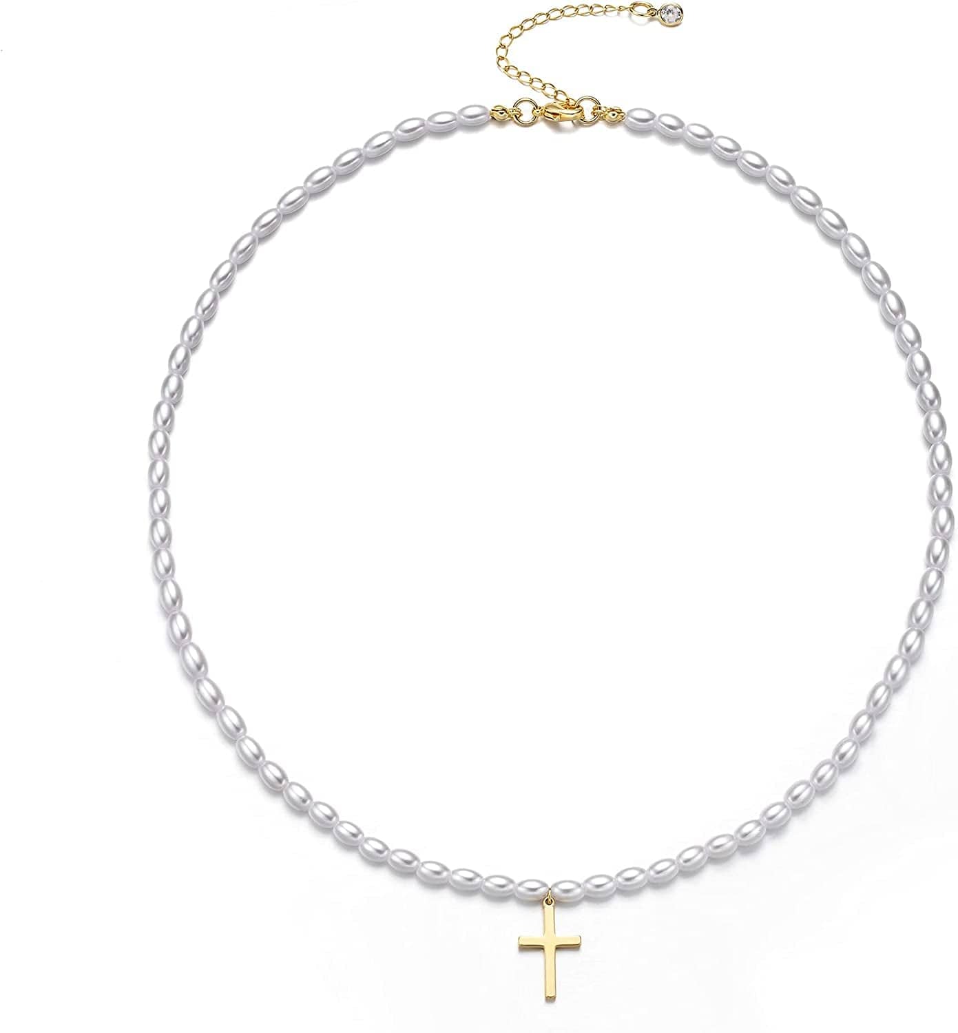 18K Gold/Silver Plated Simple Evil Eye Turquoise Cross Pendant Choker Necklace Simple Tiny Necklace for Women Girls cross pendant pearl Gold