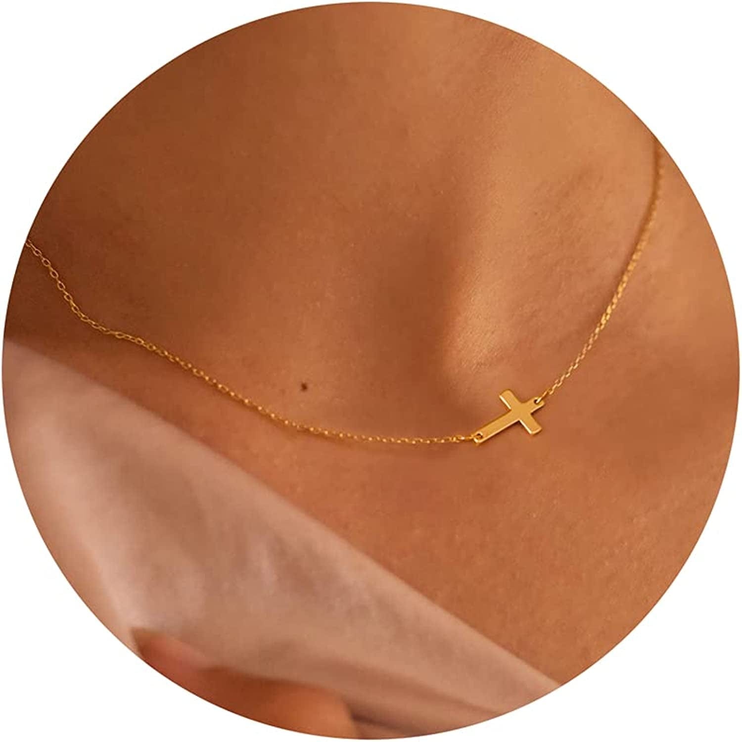 18K Gold/Silver Plated Simple Evil Eye Turquoise Cross Pendant Choker Necklace Simple Tiny Necklace for Women Girls Cross Mini Pendant Choker Gold