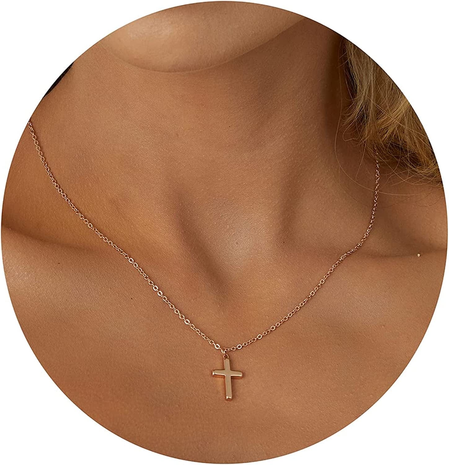 18K Gold/Silver Plated Simple Evil Eye Turquoise Cross Pendant Choker Necklace Simple Tiny Necklace for Women Girls Cross Pendant Rose Gold