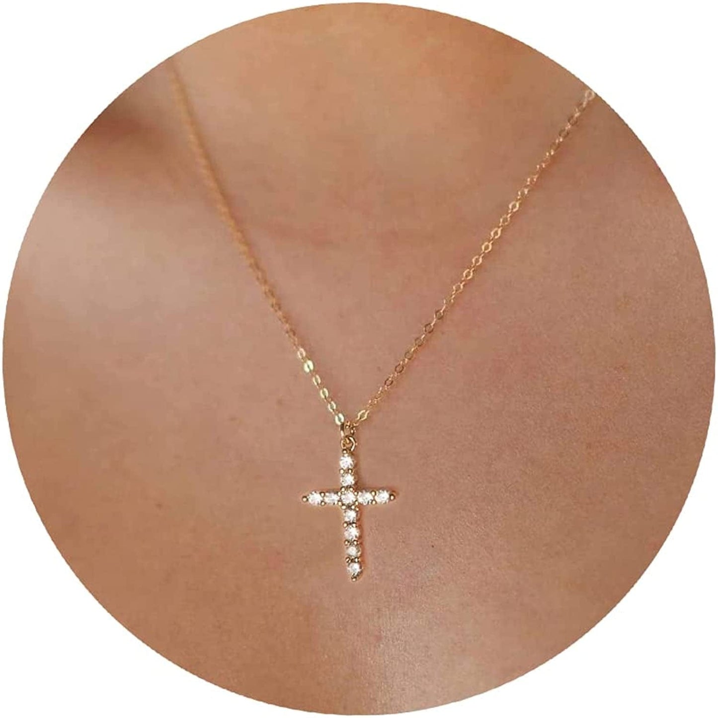 18K Gold/Silver Plated Simple Evil Eye Turquoise Cross Pendant Choker Necklace Simple Tiny Necklace for Women Girls big cubic zirconia Gold