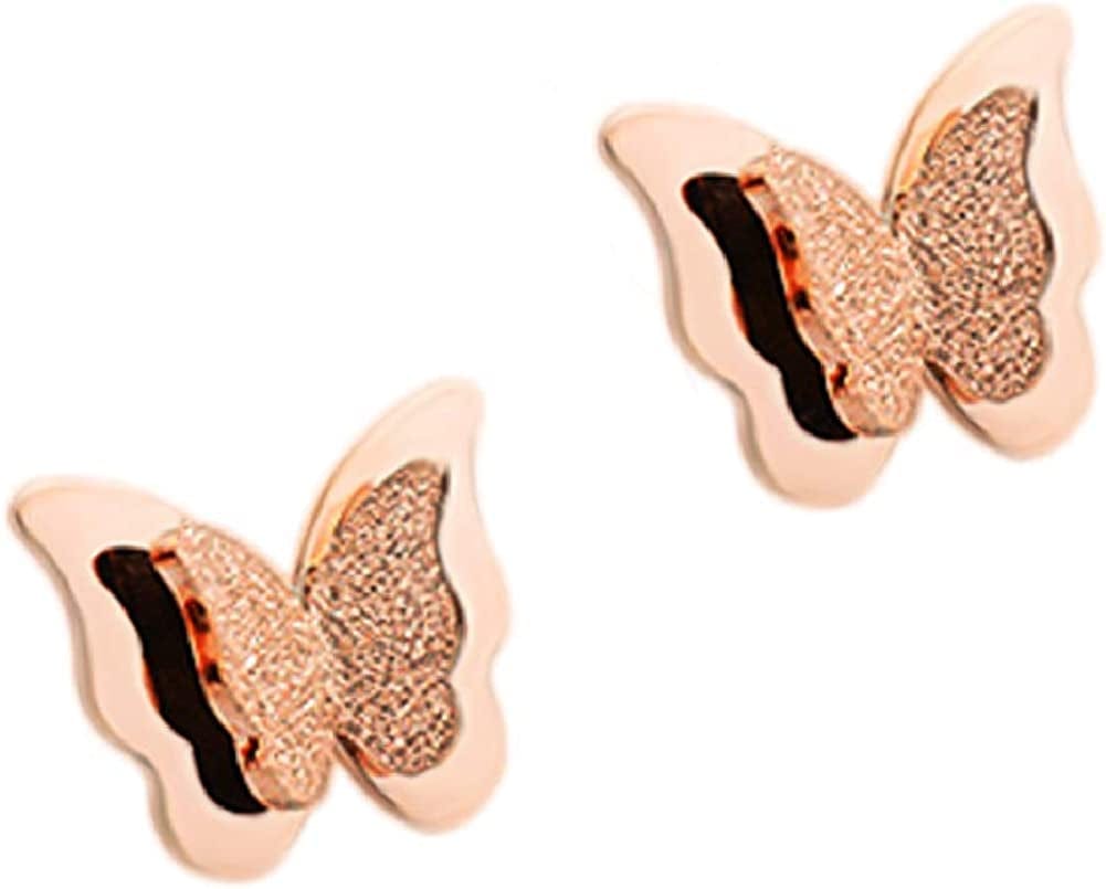 18K Rose Gold Butterfly Stud Earrings Necklace Set for Women 0.39"X0.48"(large size)