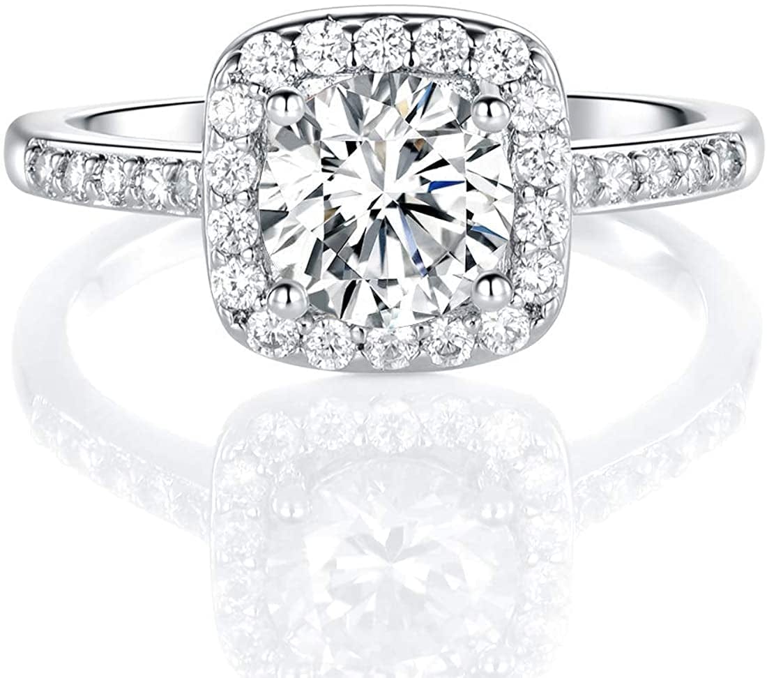 18K White Gold Plated Cubic Zirconia Promise Halo Engagement Promise Eternity Ring for Women Brass / 6.5