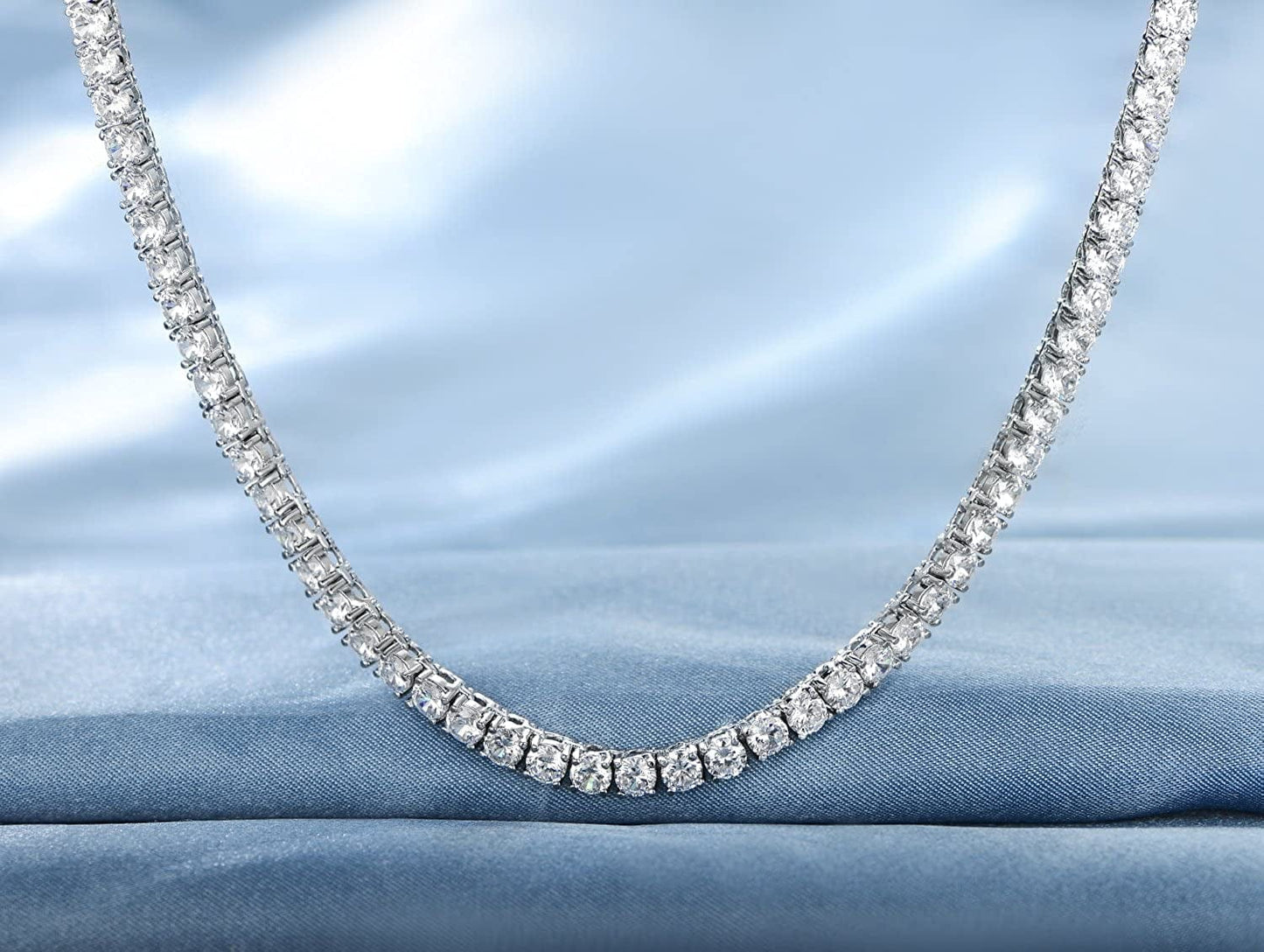 18K White Gold Plated Tennis Necklace/Bracelet/Earrings/Band Ring Sets Hypoallergenic Jewelry Pack of 4