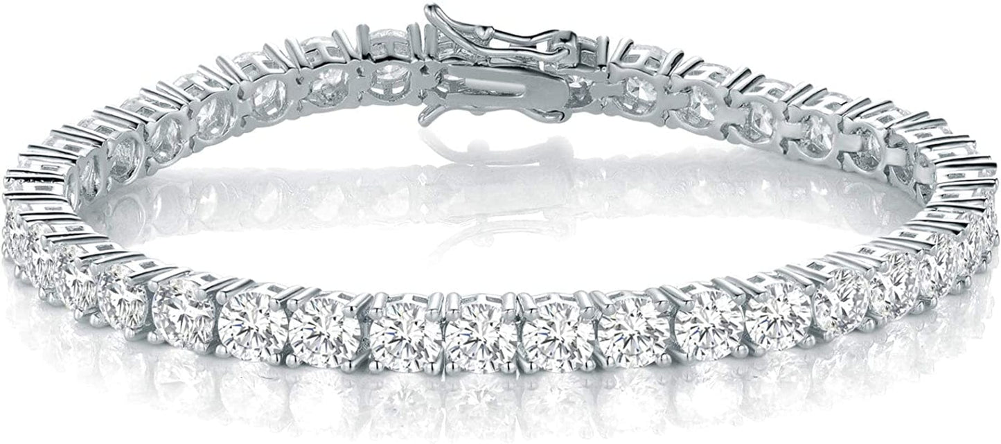 18K White Gold Plated Tennis Necklace/Bracelet/Earrings/Band Ring Sets Hypoallergenic Jewelry Pack of 4