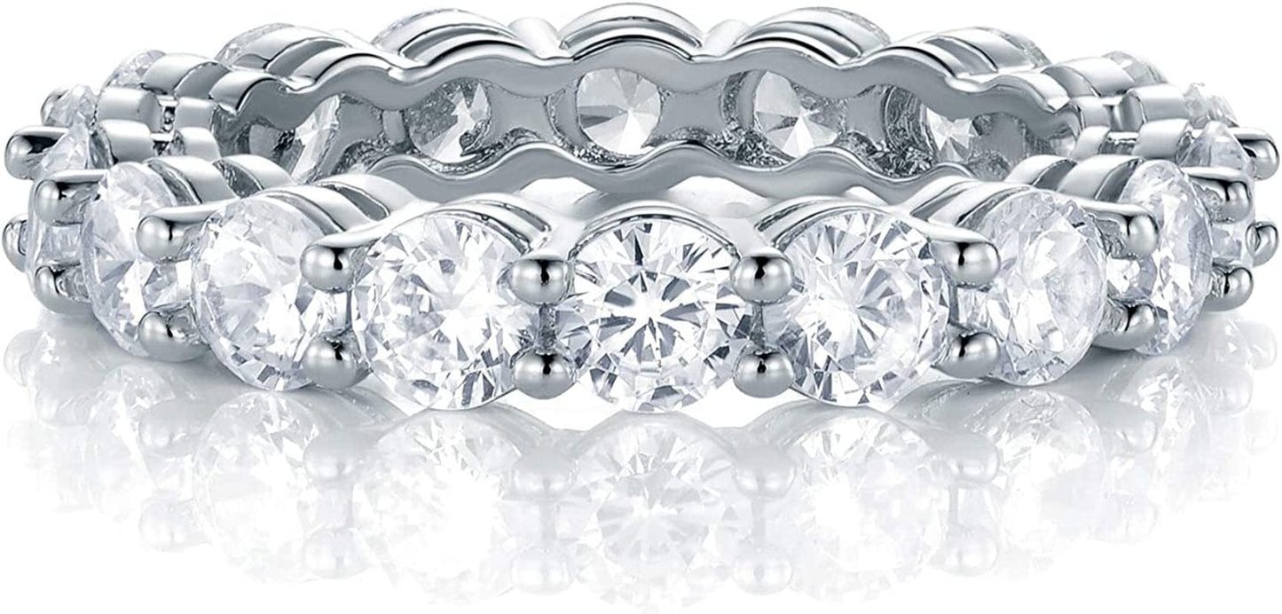 18K White Gold Plated Tennis Necklace/Bracelet/Earrings/Band Ring Sets Hypoallergenic Jewelry Pack of 4