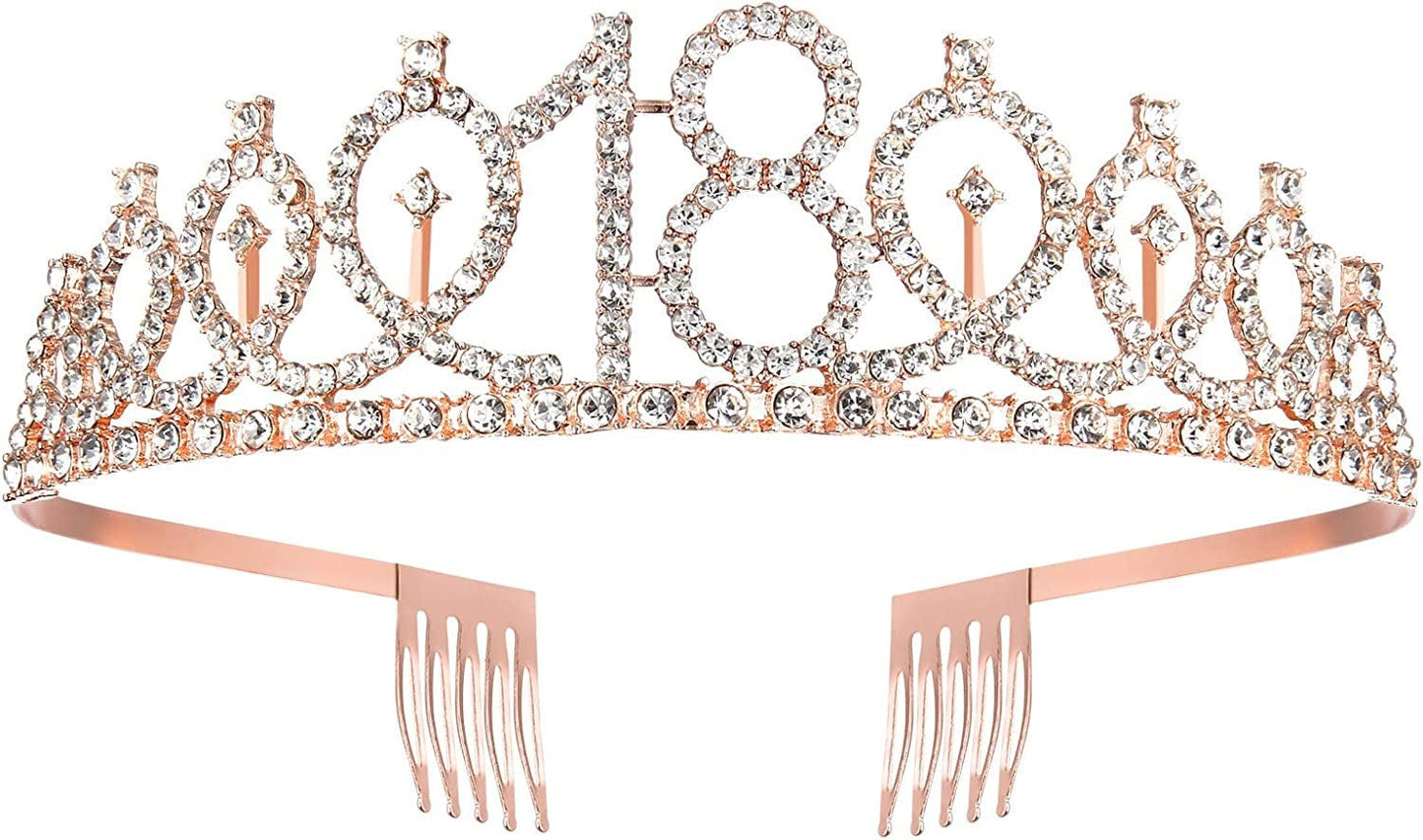 18Th Birthday Sash and Tiara for Girls, Rose Gold Birthday Sash Crown 18 & Fabulous Sash and Tiara for Girls, 18Th Birthday Gifts for Happy 18Th Birthday Party Favor Supplies Apparel & Accessories > Clothing Accessories > Sashes BRT Bearingshui