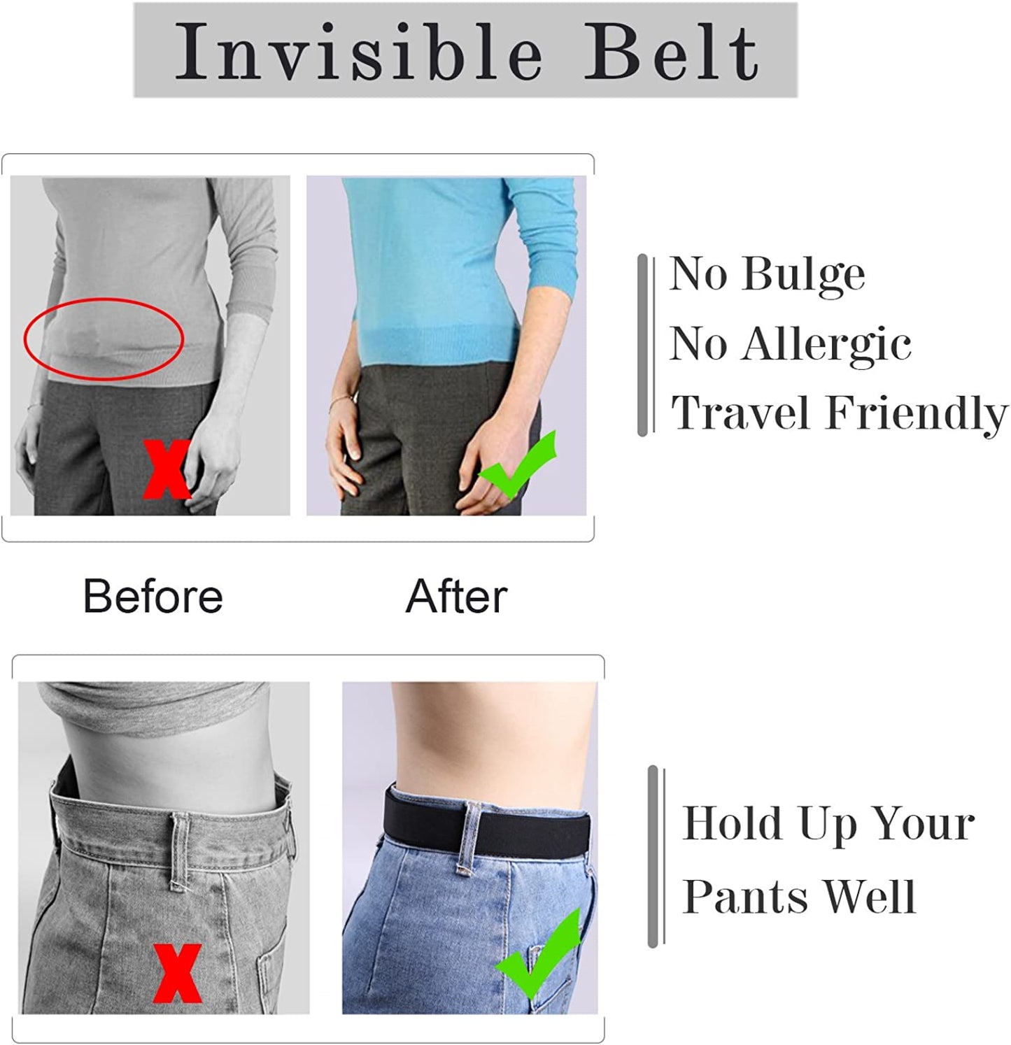 Women Invisible Belt, Comfortable Adjustable Stretch No Show Belt with Flat Buckle by SUOSDEY Apparel & Accessories > Clothing Accessories > Belts SUOSDEY