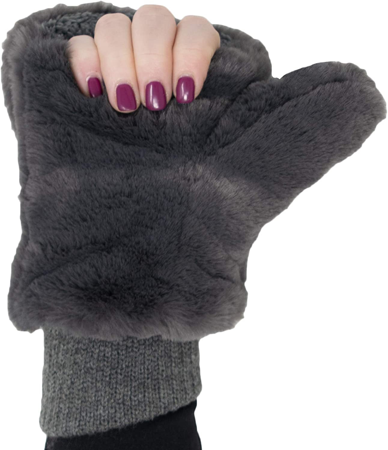 Funky Junque Faux Fur Flip Mittens Womens Warm Convertible Fingerless Gloves Apparel & Accessories > Clothing Accessories > Gloves & Mittens Funky Junque