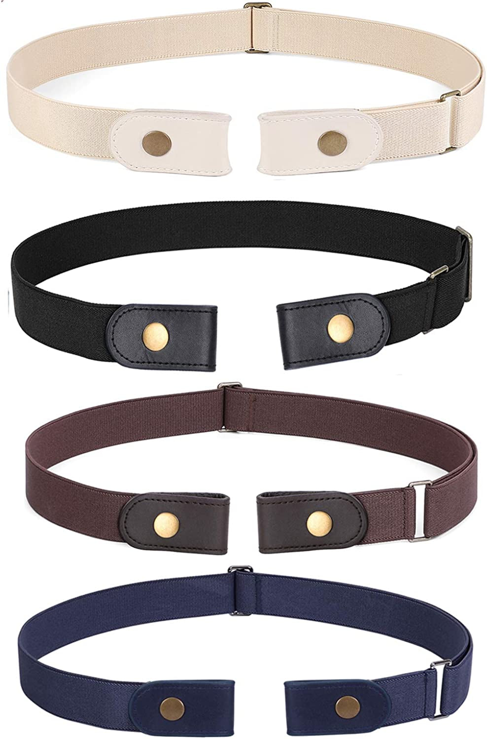 No Buckle Stretch Belt for Women Men Elastic Waist Belt up to 72 Inch for Jeans Pants Apparel & Accessories > Clothing Accessories > Belts WERFORU W-black+coffee+blue+beige Pants Size 23"-30"