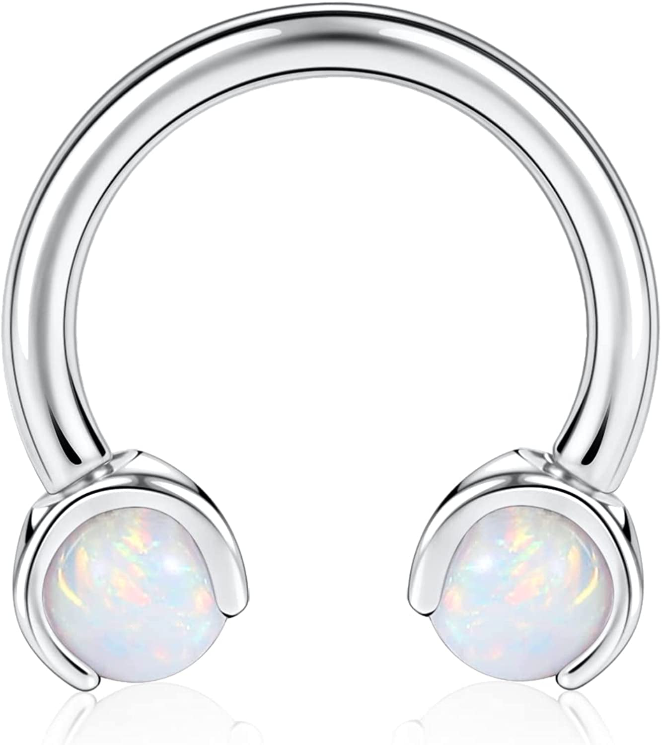 AROWRO Nose Septum Horseshoe Hoop Eyebrow Lip Navel Belly 16G 8Mm 10Mm CZ Opal G23 Titanium Nipple Piercing Ring Helix Tragus Daith Rook Cartilage Earrings Apparel & Accessories > Jewelry > Rings AROWRO B-steel with white opal 16G 10mm