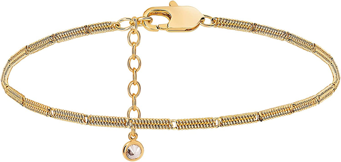 MEVECCO Gold Beaded Bracelets,18K Gold Plated Handmade Cute Satellite Diamond Cut Oval and round Beads Rope Chain Dainty Bracelet for Women Apparel & Accessories > Jewelry > Bracelets Mevecco Tiny thin chain
