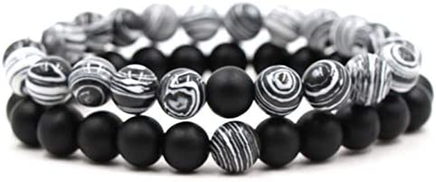 CNLQ Long Distance Bracelets for Lovers Couples Matching Gift Matte Agate 8Mm Bead Stone (Elastic Red) Apparel & Accessories > Jewelry > Bracelets LeZisuIre Malachite white