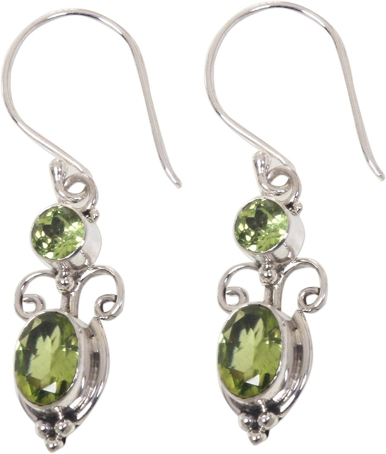 NOVICA Peridot and .925 Sterling Silver August Birthstone Dangle Earrings, Crown Princess' (1.1Cttw) Apparel & Accessories > Jewelry > Earrings NOVICA