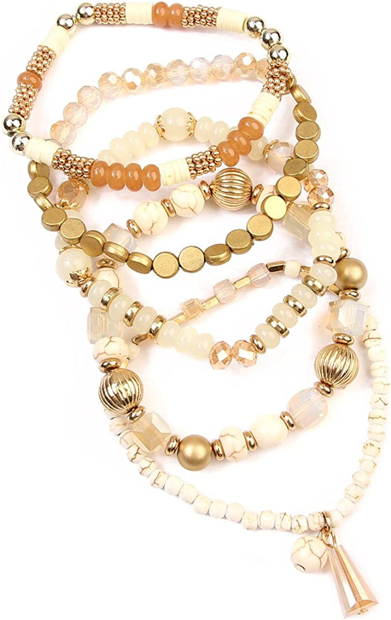 Bohemian Mix Bead Multi Layer Versatile Statement Bracelets - Stackable Beaded Strand Stretch Bangles Sparkly Crystal, Tassel Charm Apparel & Accessories > Jewelry > Bracelets RIAH FASHION