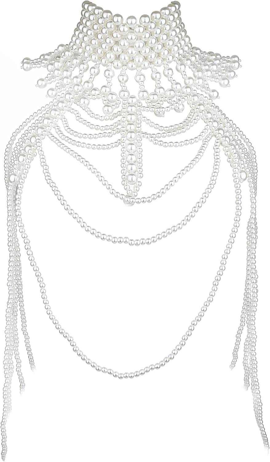 LORYP Pearl Body Chain Necklace for Women - Adjustable Size Pearl Shoulder Chains Fashion Colorfast Pearl Body Chain Jewelry Apparel & Accessories > Jewelry > Body Jewelry LORYP Pearl White-E