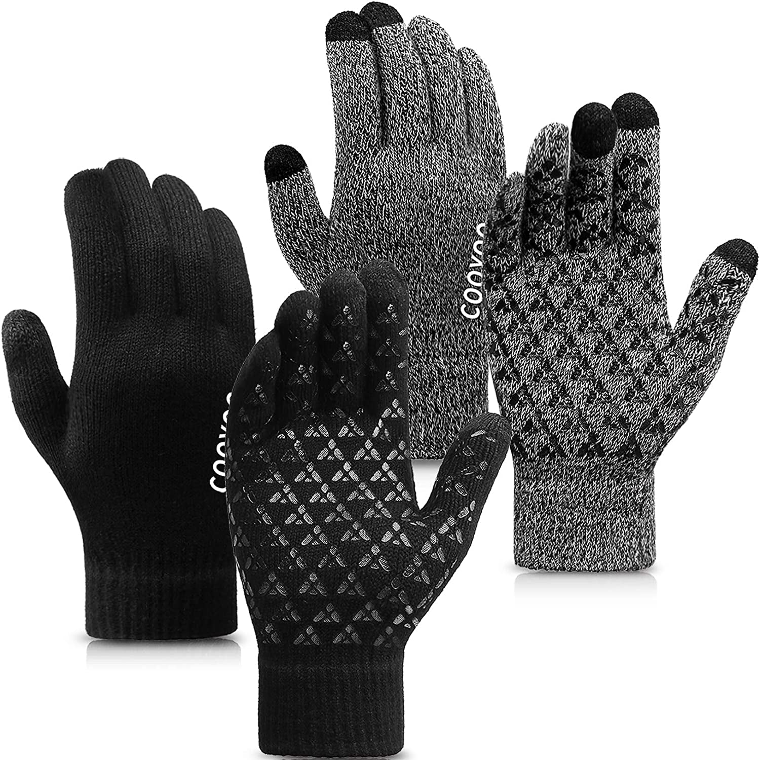 Winter Gloves for Women and Men 1/2/3 Pairs,Upgraded Touch Screen Gloves,Anti-Slip Silicone Gel- Thermal Soft Wool Lining Apparel & Accessories > Clothing Accessories > Gloves & Mittens COOYOO 01-2 Pairs(black/Grey) X-Large