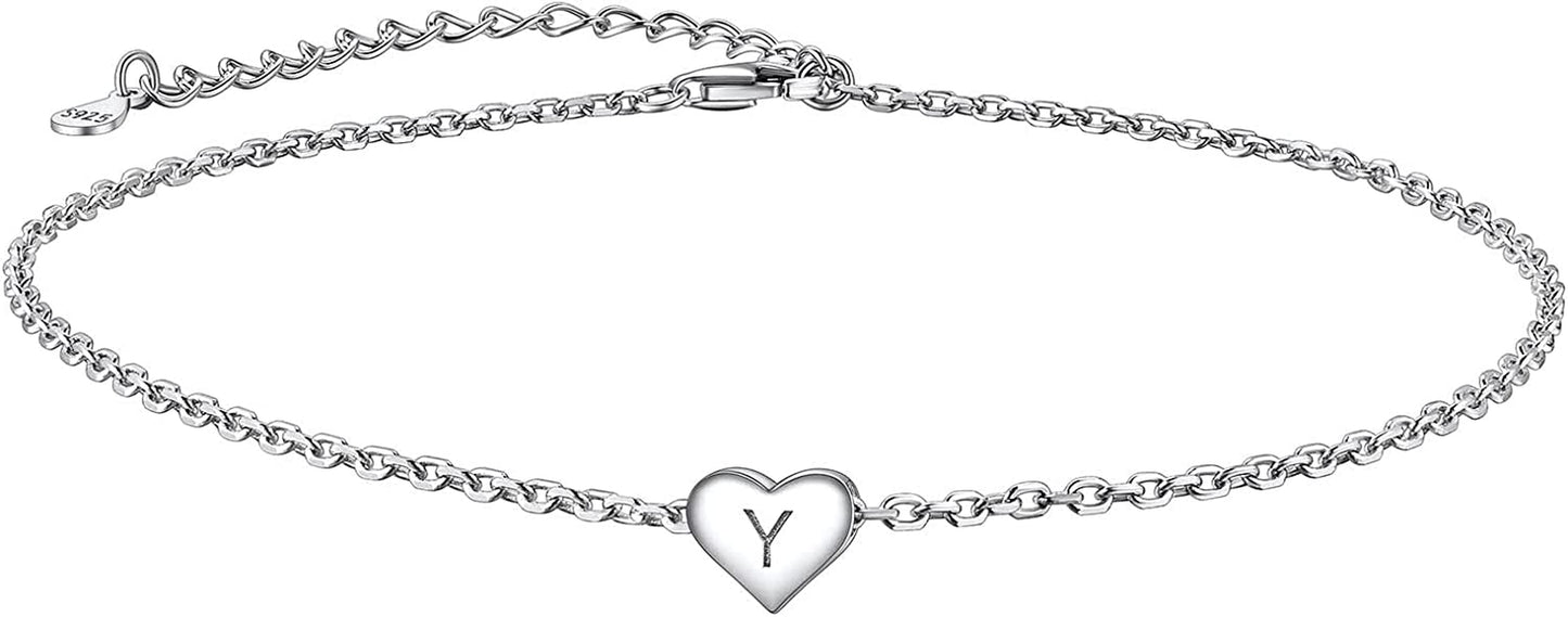 Suplight 925 Sterling Silver A-Z Initial Heart Anklets, Dainty Ankle Bracelets Beach Jewelry for Women Girls (With Gift Box) Apparel & Accessories > Jewelry > Anklets Suplight Jewelry Y