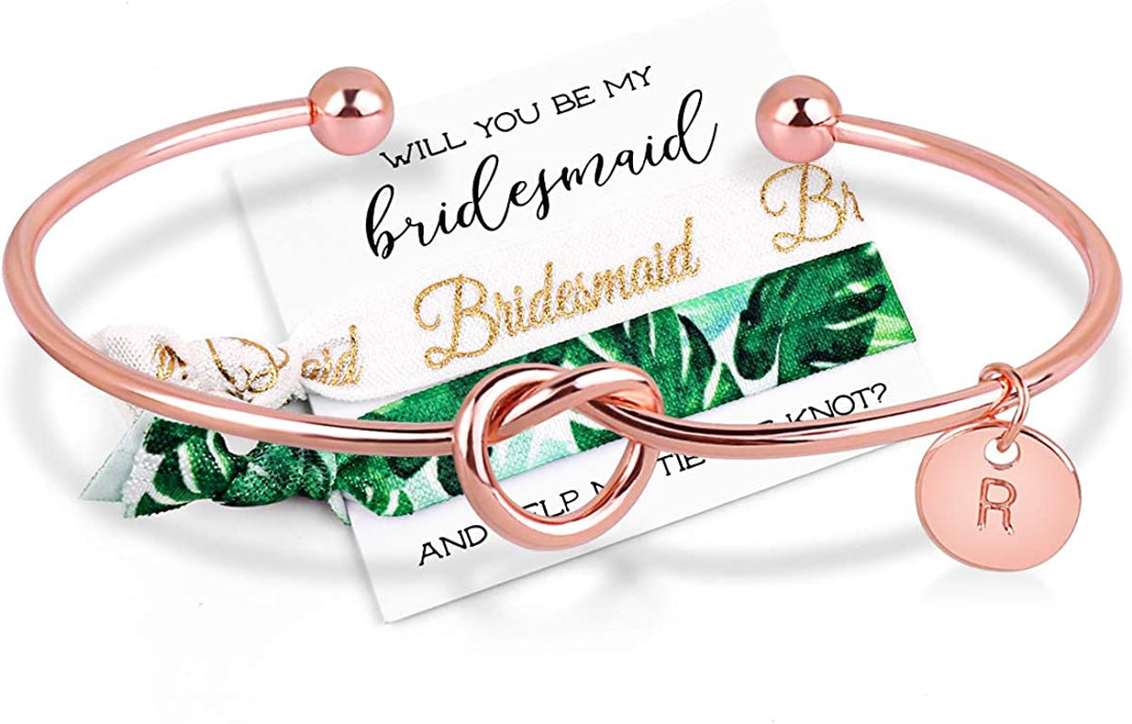 MOOKOO Personalised Bridesmaid Bracelet Gift Will You Be My Bridesmaid Proposal Gift Adjustment Bachelorette Bangle Apparel & Accessories > Jewelry > Bracelets MOOKOO Rose gold r
