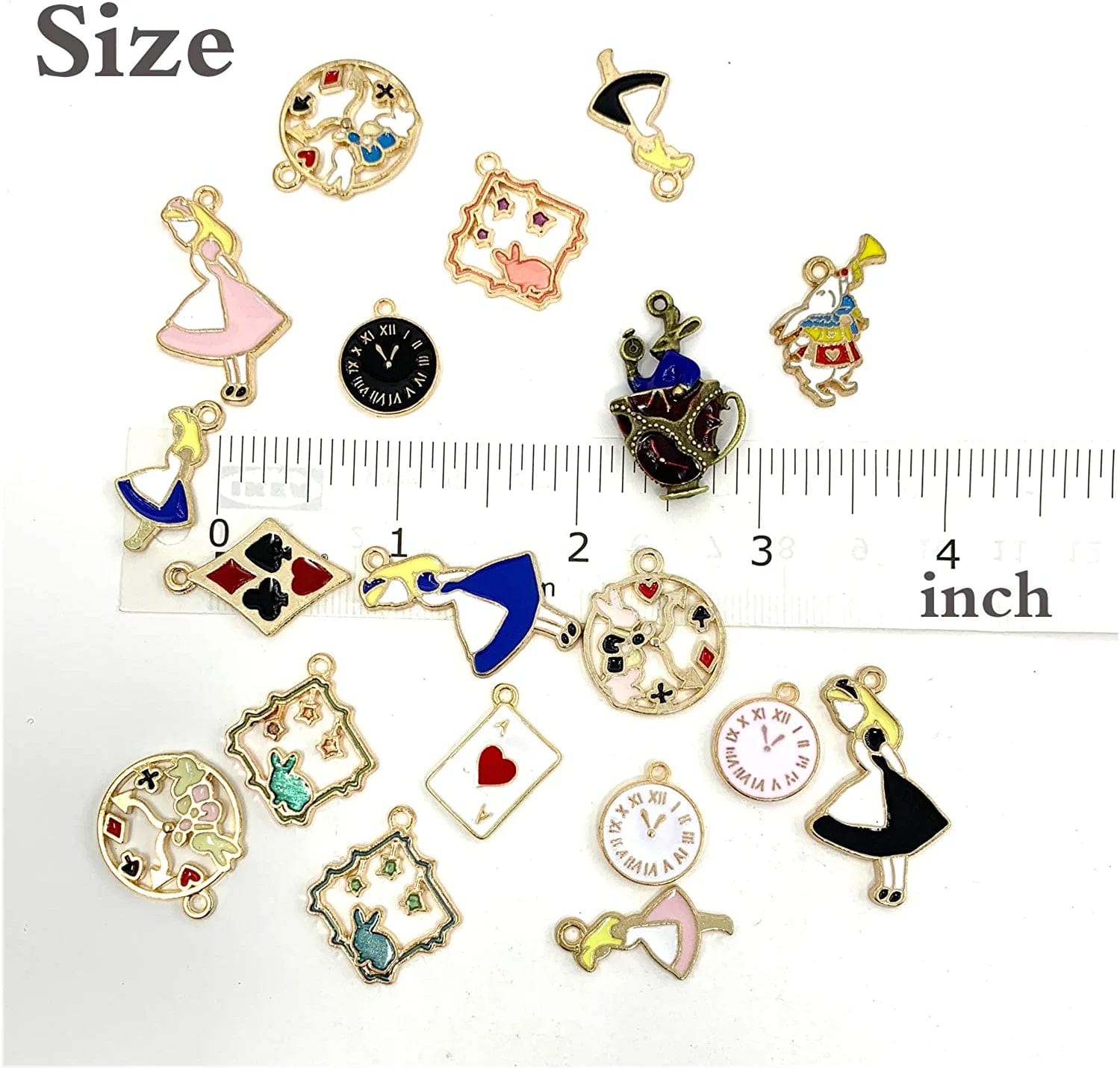 19PCS Assorted Gold Plated Enamel Alice in Wonderland Wreath Charm Pendant DIY for Necklace Bracelet Jewelry Making and Crafting