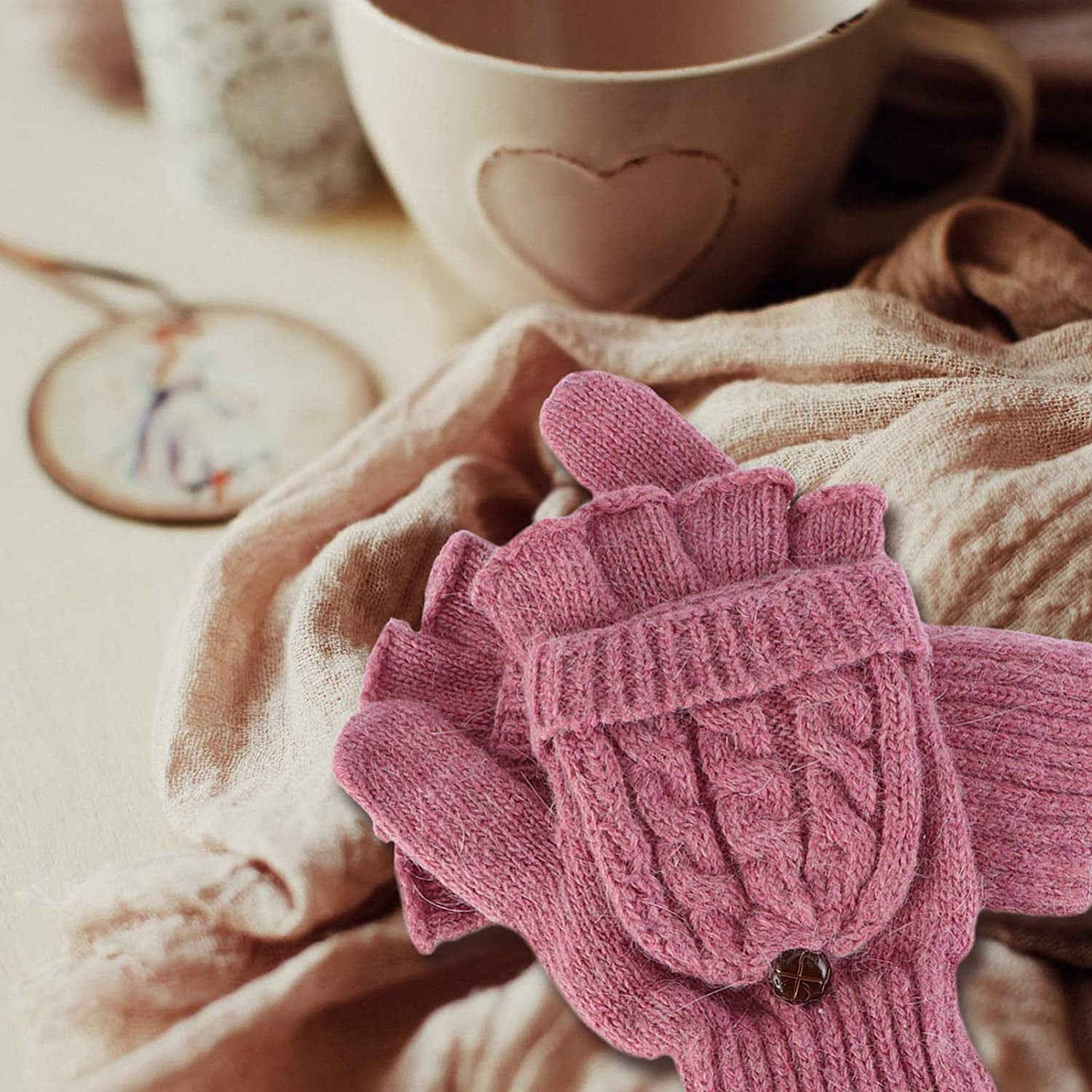 UEETEK Women Winter Warm Wool Knitted Convertible Fingerless Gloves with Mitten Cover (Brown) Apparel & Accessories > Clothing Accessories > Gloves & Mittens UEETEK