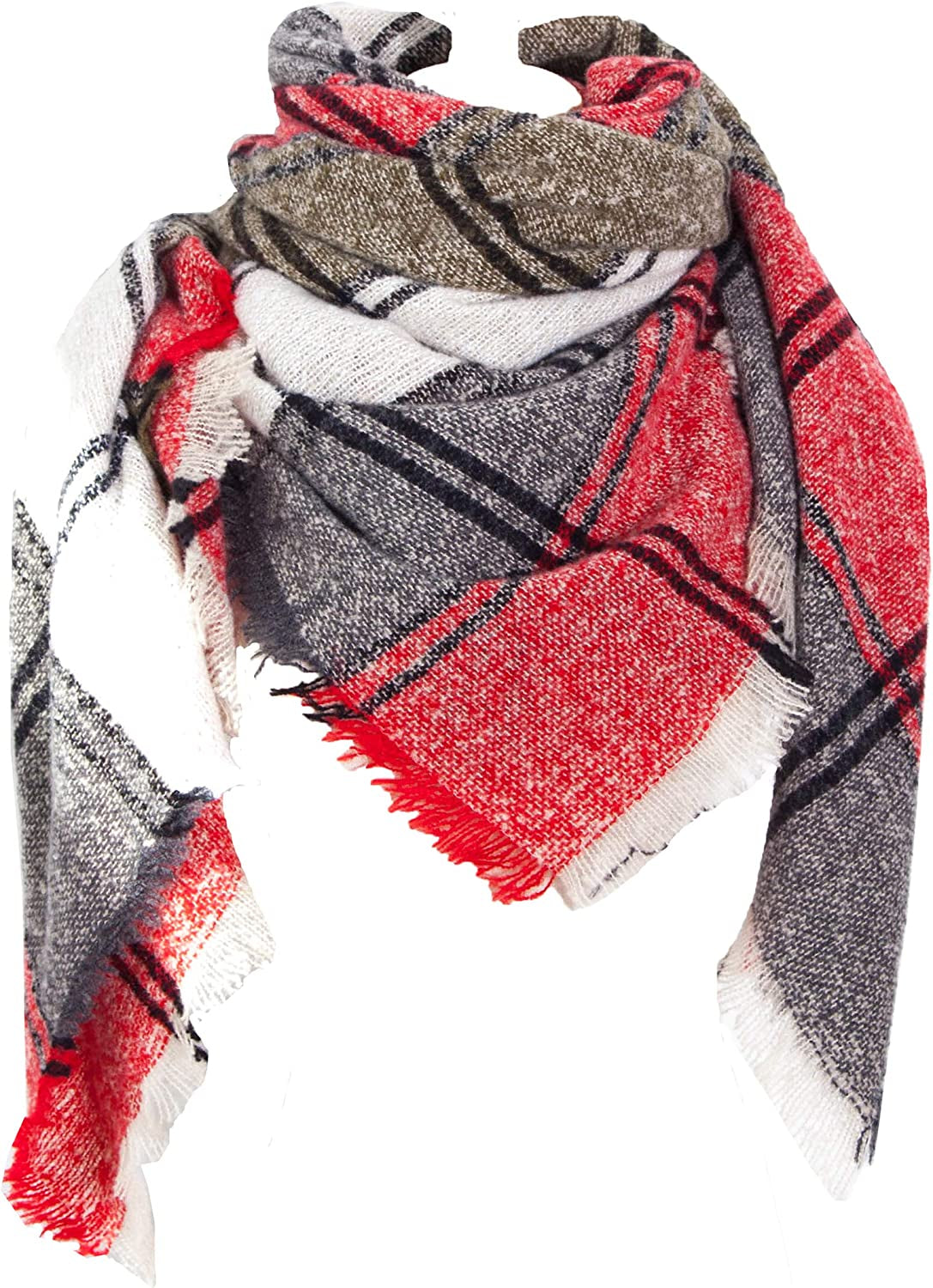 Wander Agio Womens Winter Scarfs Warm Scarf Half Shawls Triangle Scarves Stripe Plaid Apparel & Accessories > Clothing Accessories > Scarves & Shawls Wander Agio Black Red 23