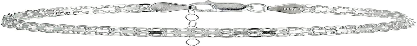 Hoops & Loops 925 Sterling Silver Bismarck Link Design Chain Anklet Ankle Bracelet for Women Teen Girls Men Apparel & Accessories > Jewelry > Anklets Hoops & Loops Silver